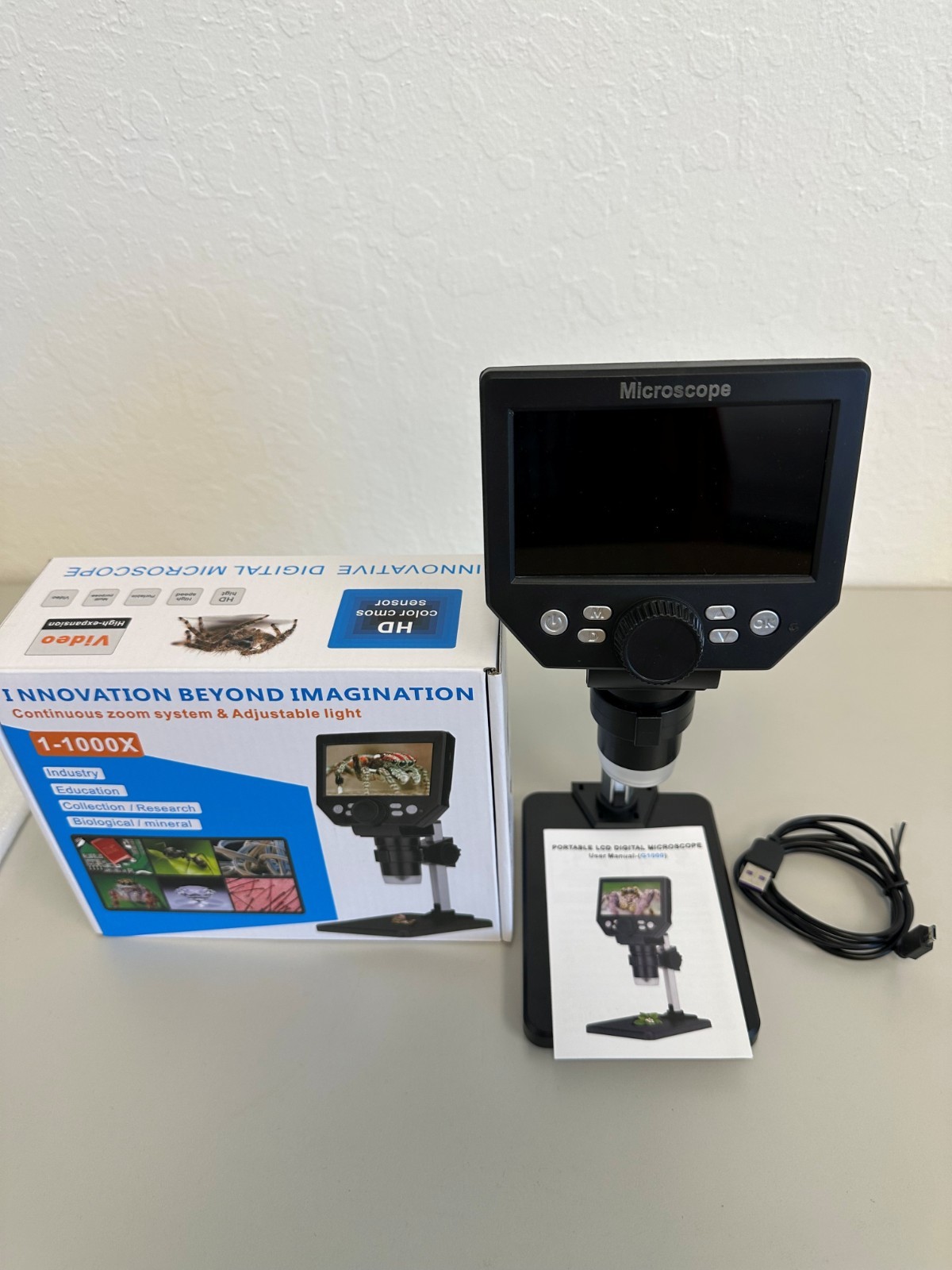 LCD Digital Microscope 4.3 Inch, 1-1000X Zoom Portable 10MP HD