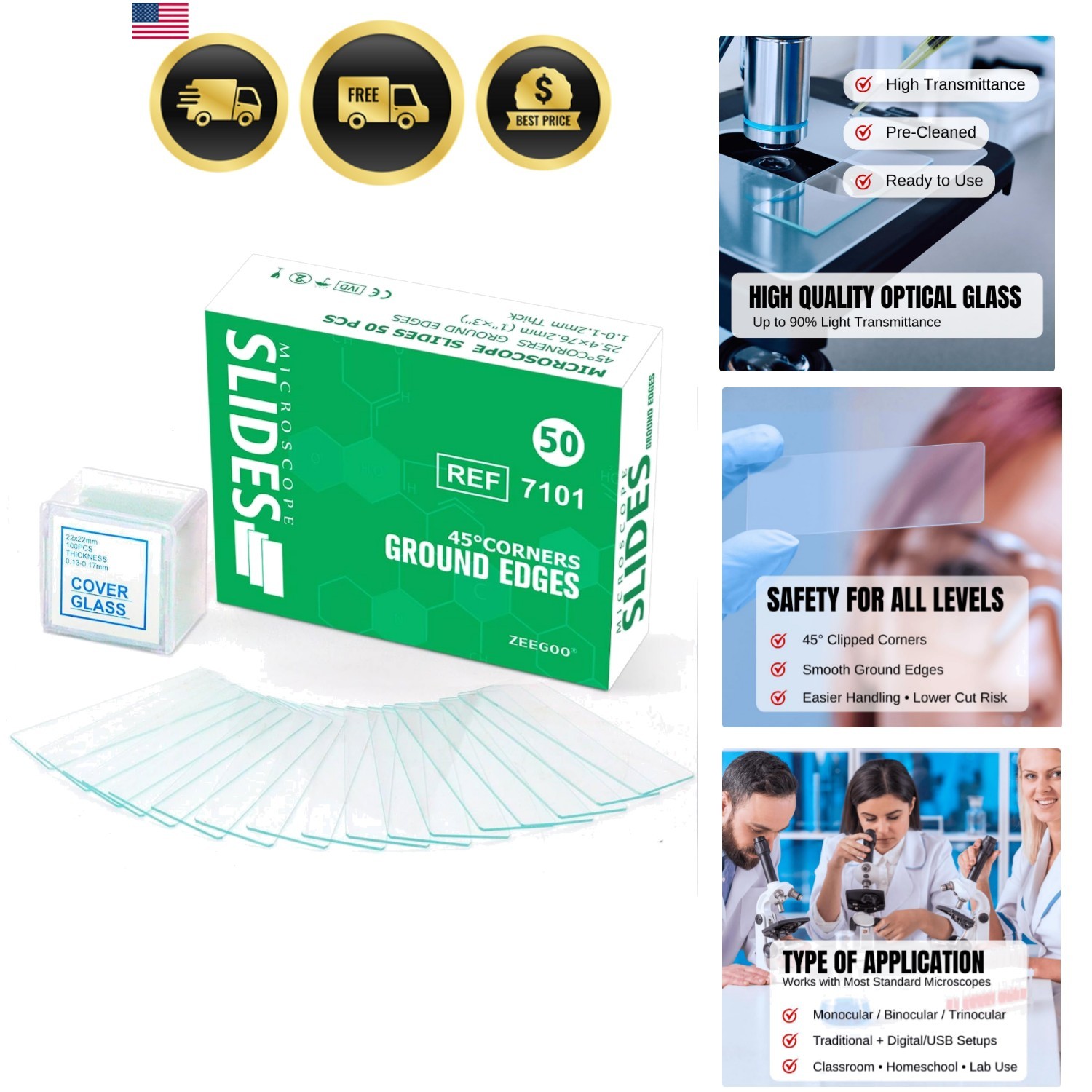 Microscope Slides and Covers, 50 Slides + 100 Coverslips | Pre-Cleaned, Safe …