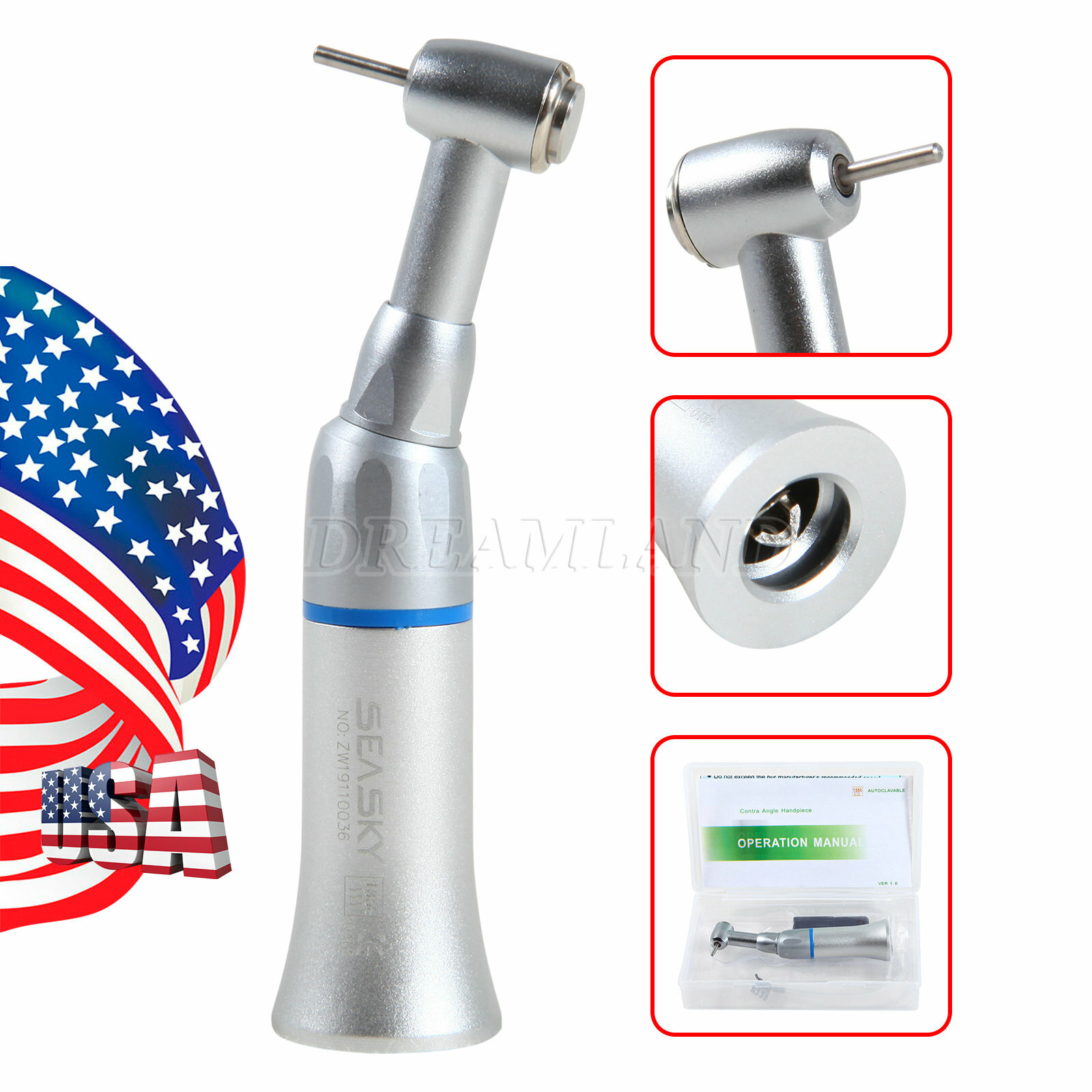 Dental Slow Speed Push Button Contra Angle Handpiece For NSK 1.6mm Burs 1-10X