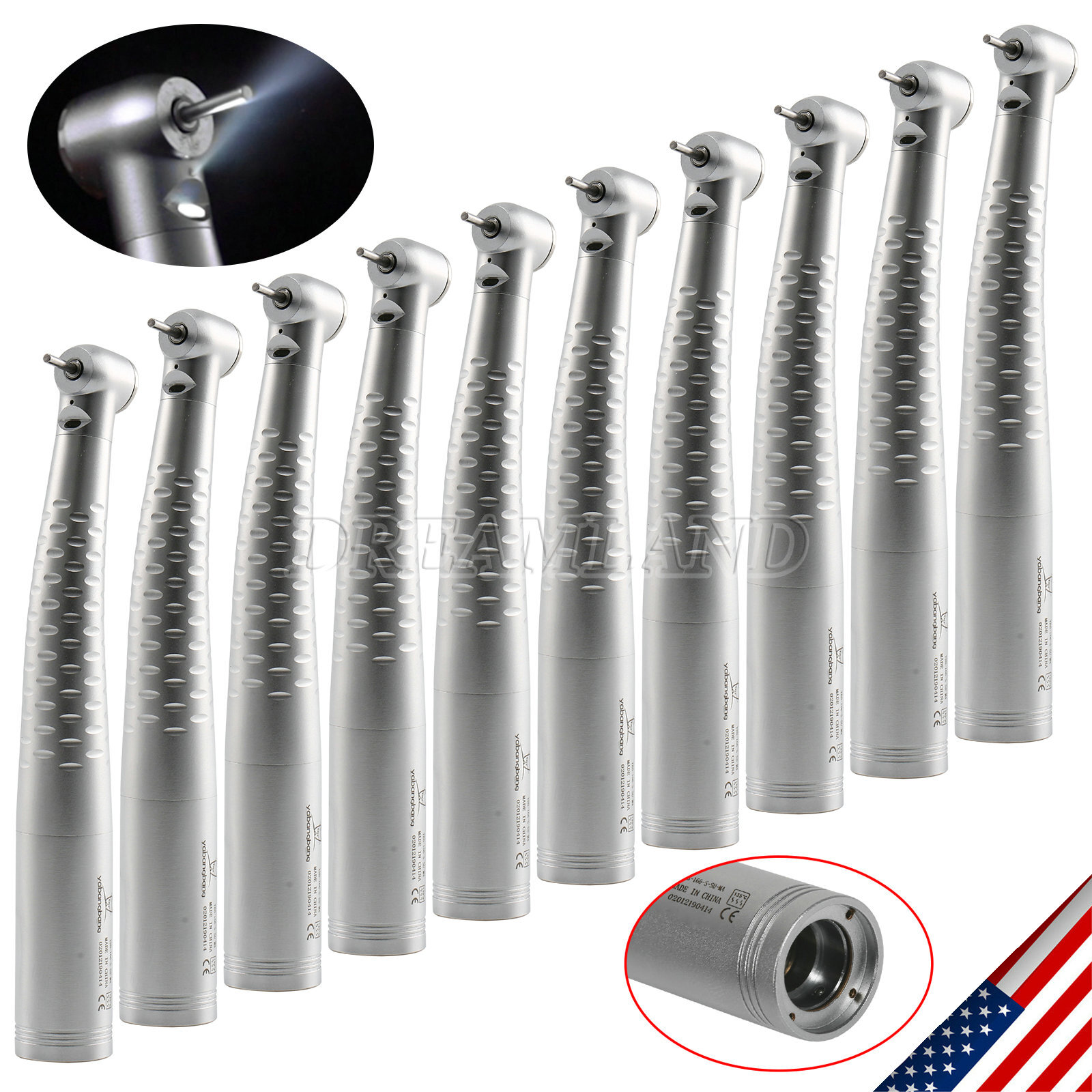 Dental Fiber Optic LED High Speed Handpiece Push Button 4/6 Hole KaVo Style