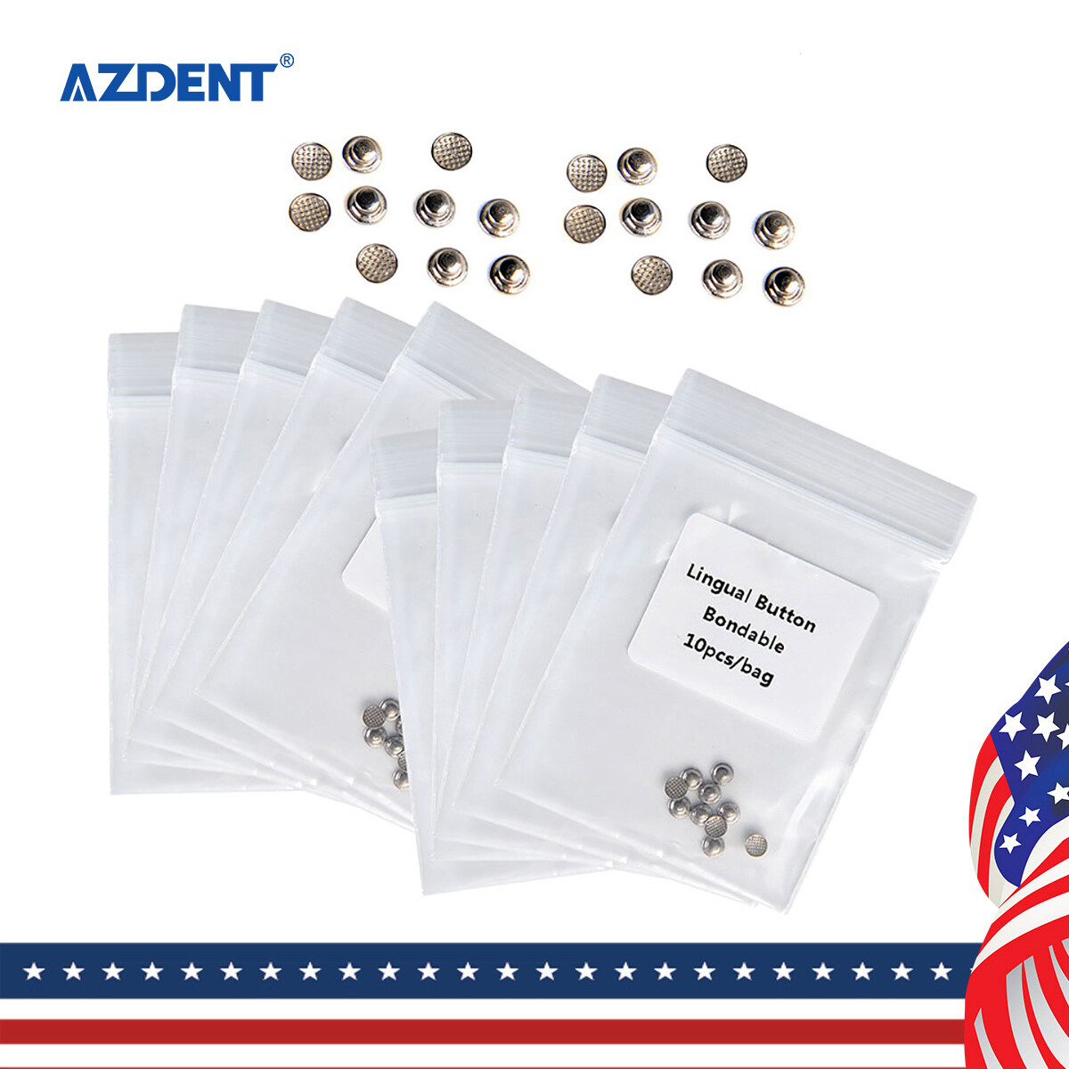 AZDENT 10 Packs Dental Ortho Lingual Buttons Round Bondable Monoblock 10 pcs/set