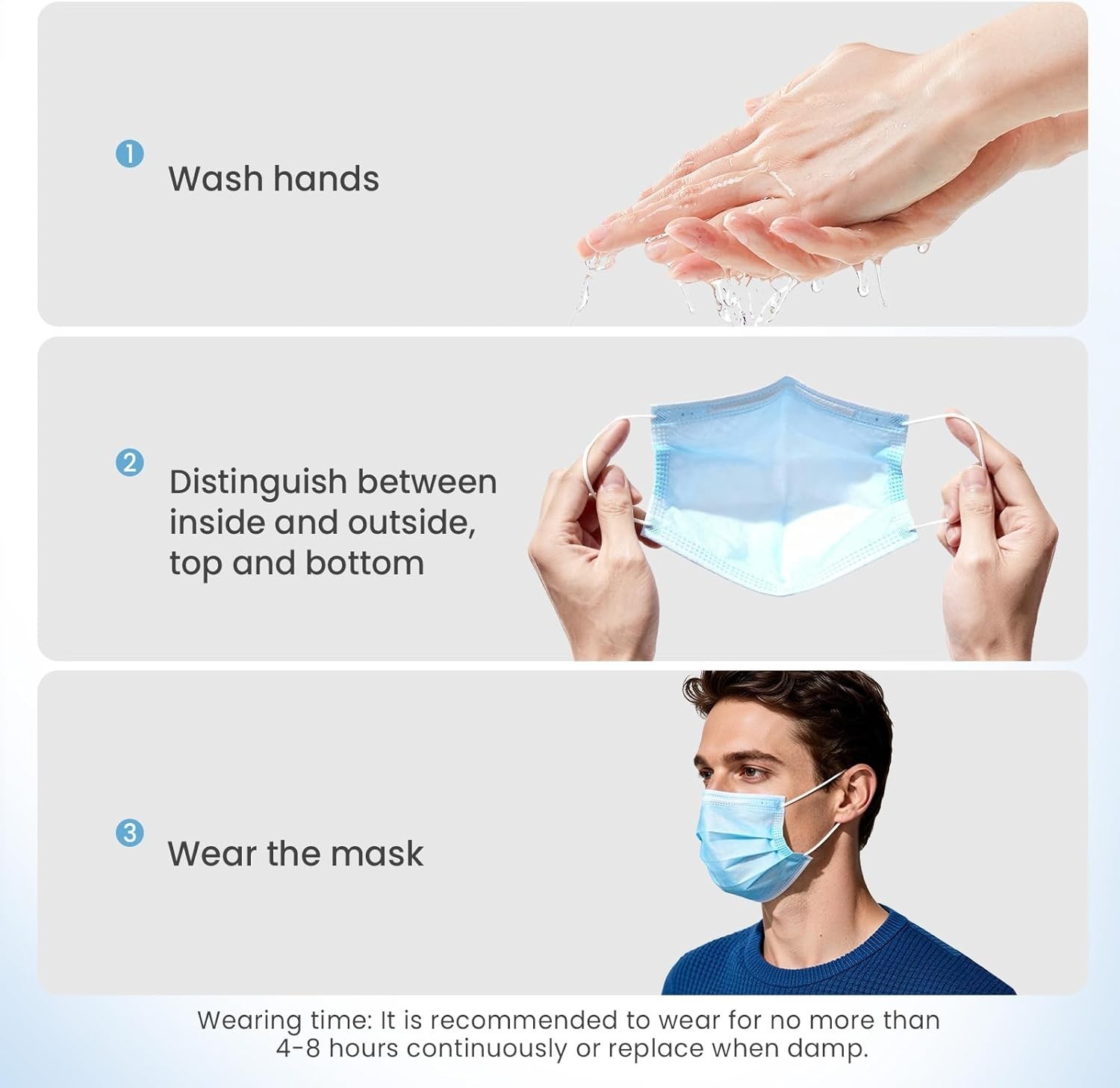 Adult Disposable Face Masks in Solid Blue, 100 Count for Daily Dust Protection