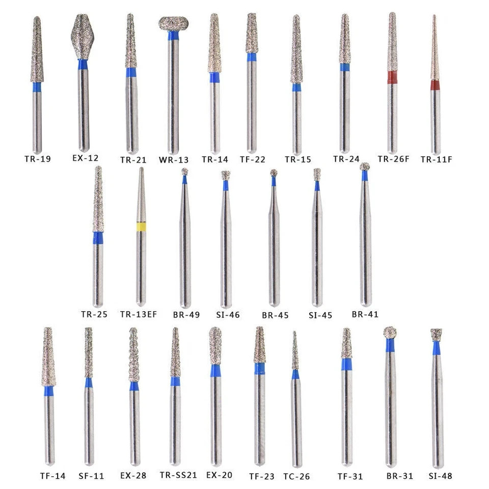 50pcs Dental Diamond Burs FG For High Speed Handpiece Friction Grip 149 Types