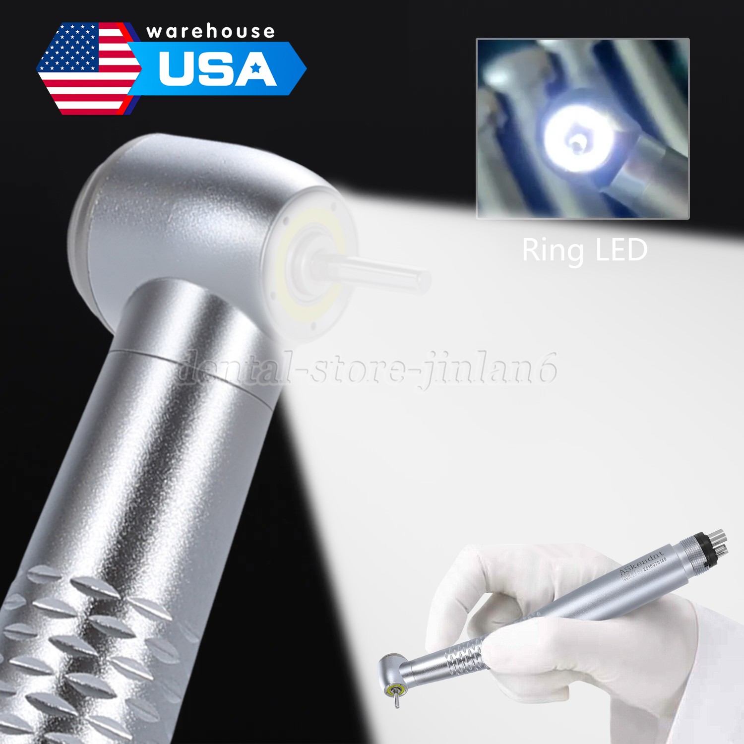1-10 PCS Dental Shadowless Ring LED High Speed Handpiece 5 Water Spary 4 Holes