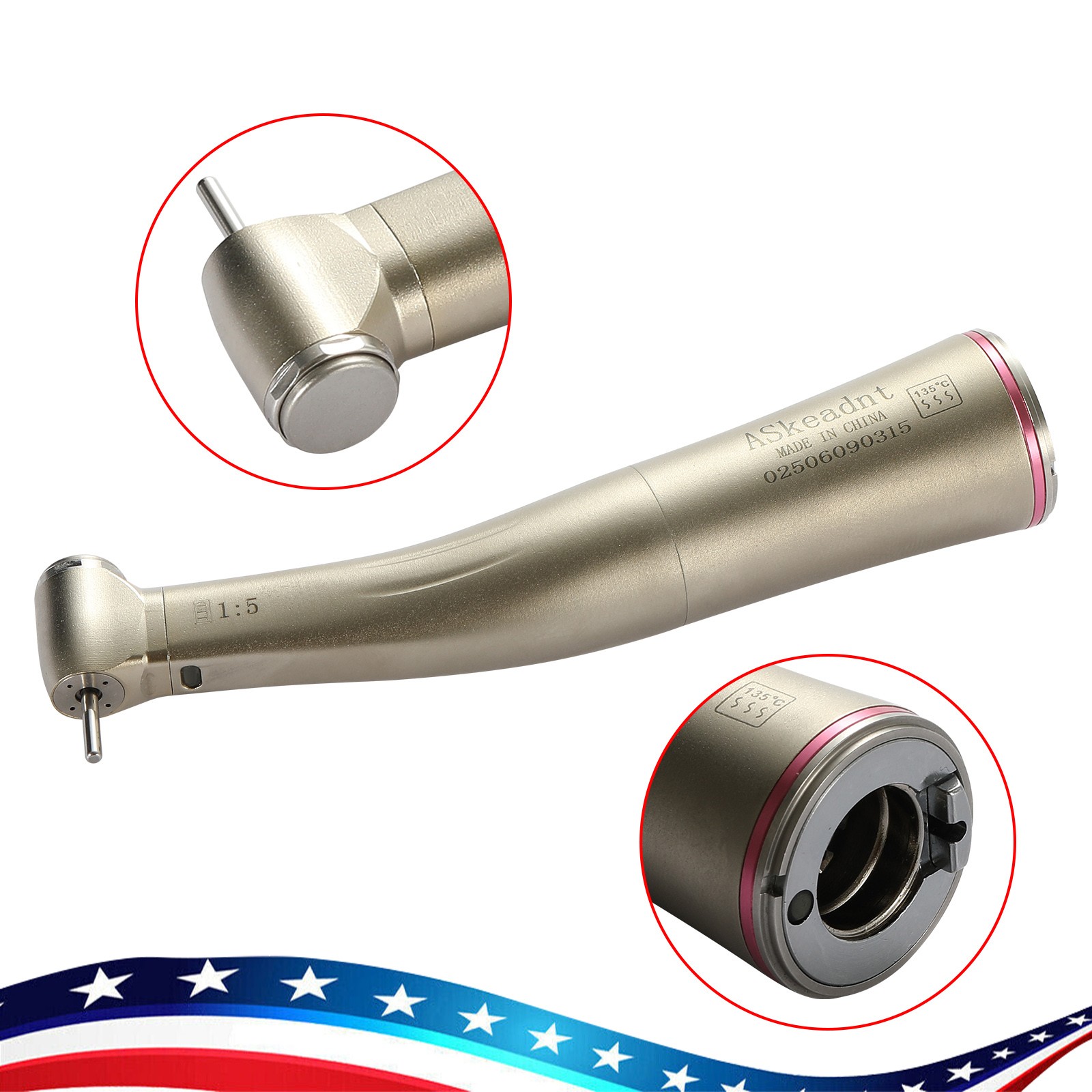 ASK Dental 1:5 Fiber Optic LED Contra Angle Handpiece Mini Small Head E-type