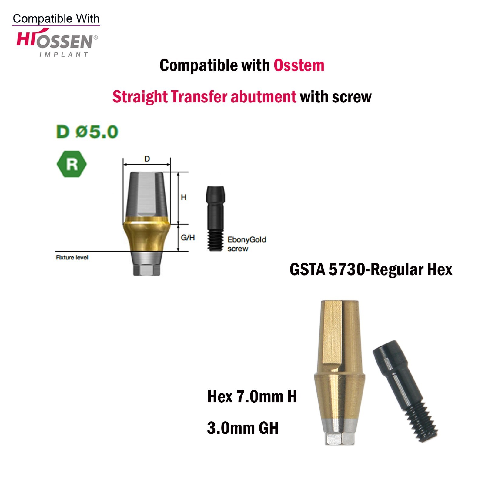 Titanium Straight Cemented Abutment D4.5/5.0/6.0 For Osstem Hiossen TS Regular