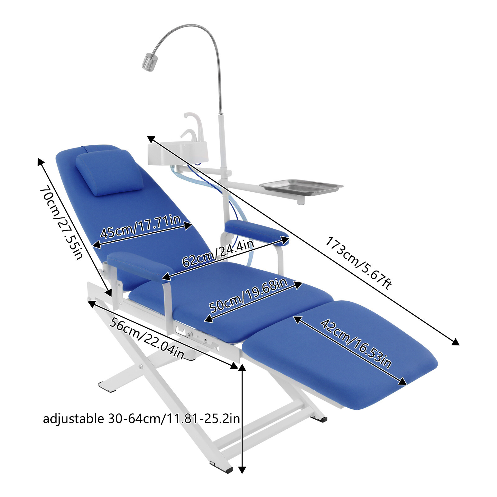 Portable Dental Chair Folding Mobile Chair Tilt Bed with LED Light & Waste Basin