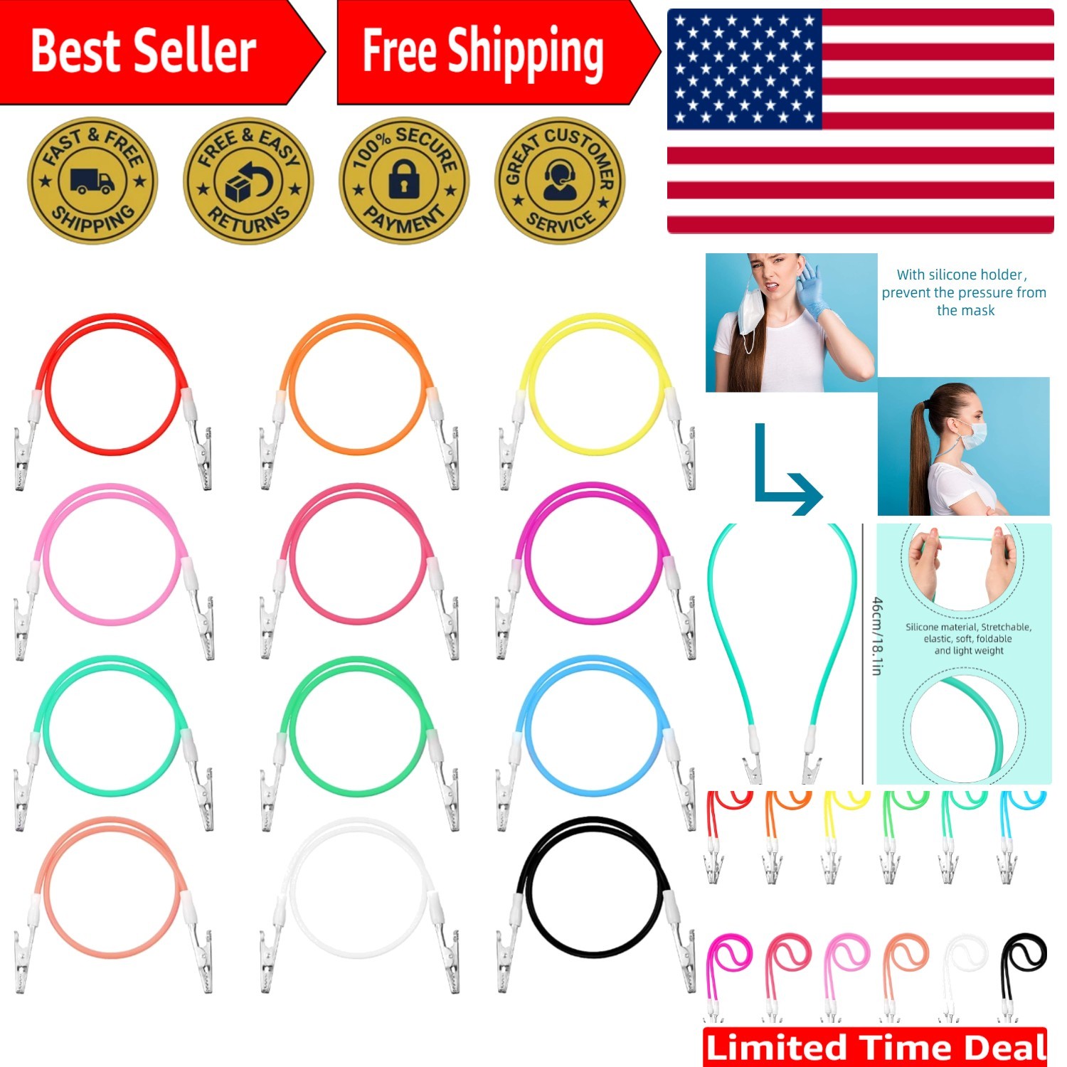 Silicone Napkin Clips – 12 Vibrant Colors, Ideal for Adults & Patients