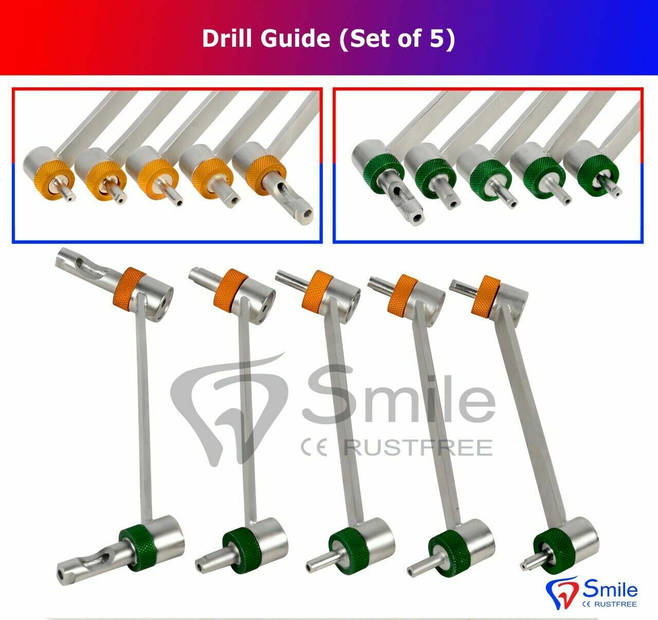 Orthopedic 5 X Drill Guide Drill Sleeves Set 1.1mm ø To 4.5mm ø Smile Dental U.K