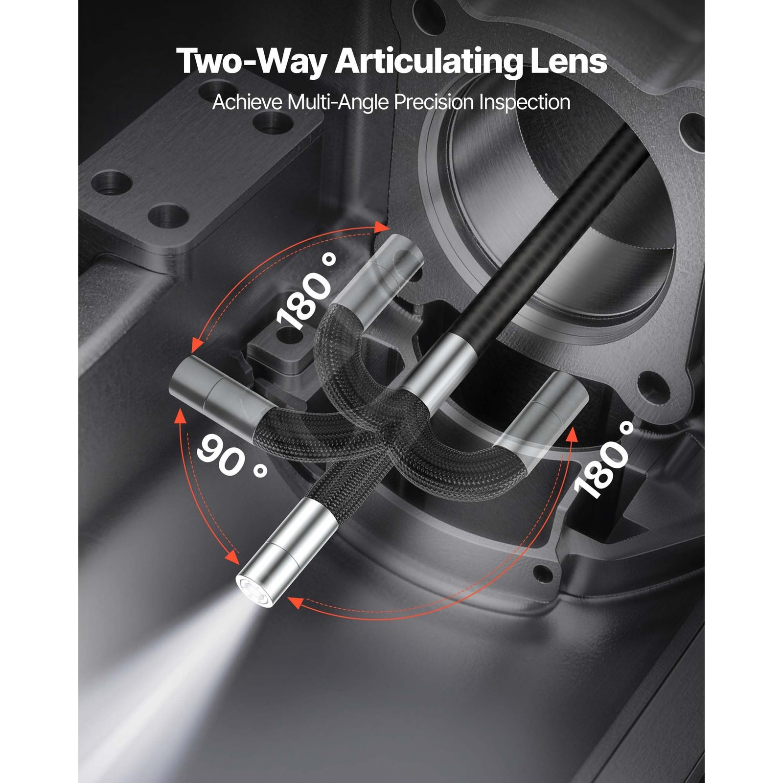 Articulating Endoscope w/ 4.3″ HD IPS Display, 8mm Lens, IP67, 2-Way Bend, 4.9ft