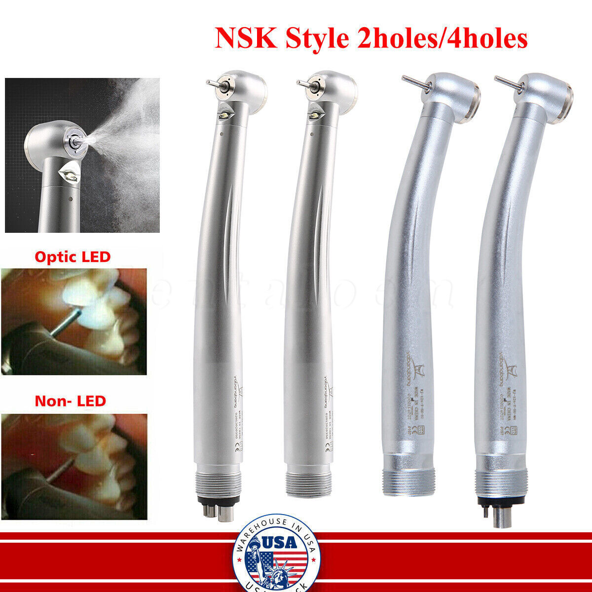 Dental (LED E-generator) High Speed Handpiece Push Button 2Holes/4Holes Surgical
