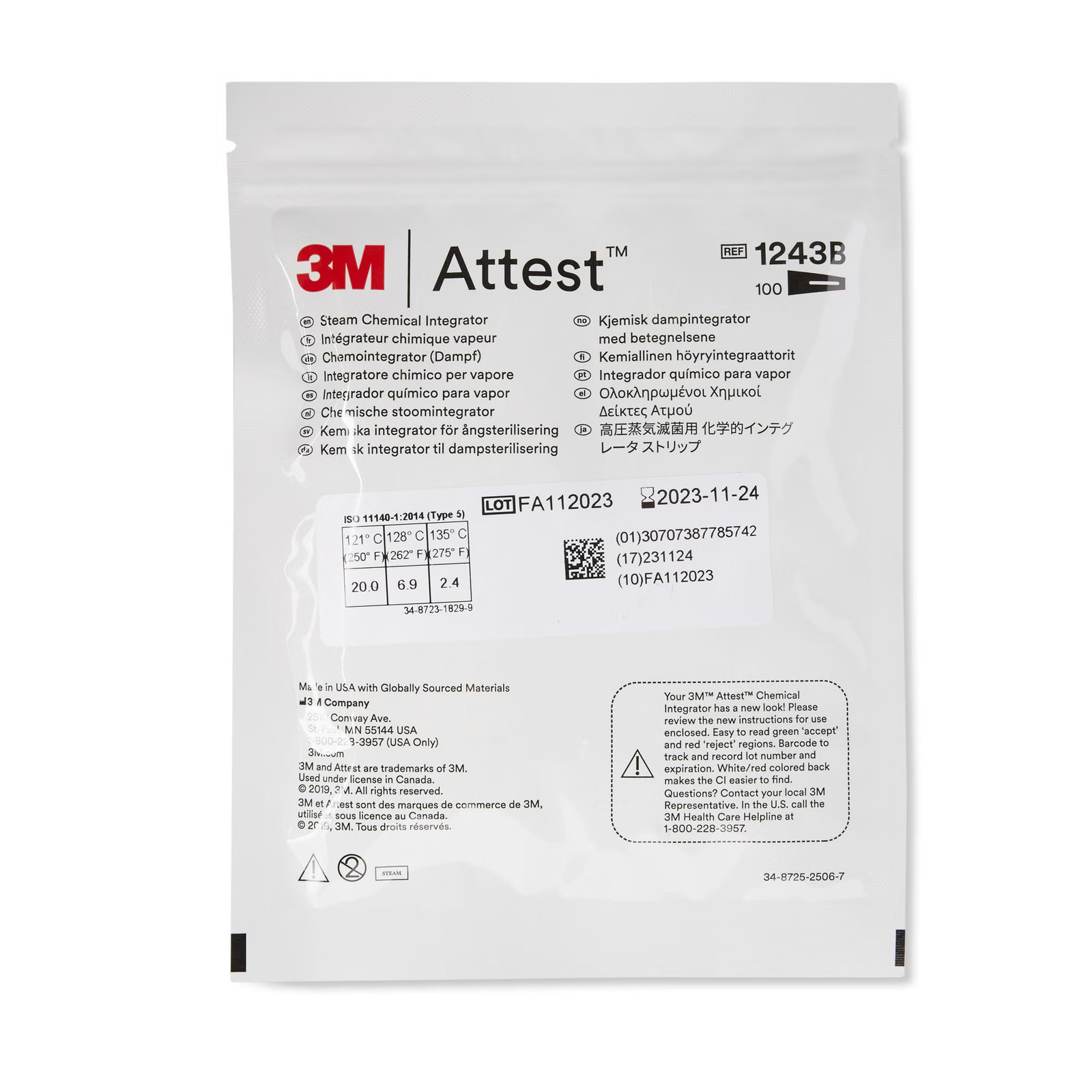 Attest Sterilization Chemical Integrator Strip 2 Inch 1243B – (100 Ct)