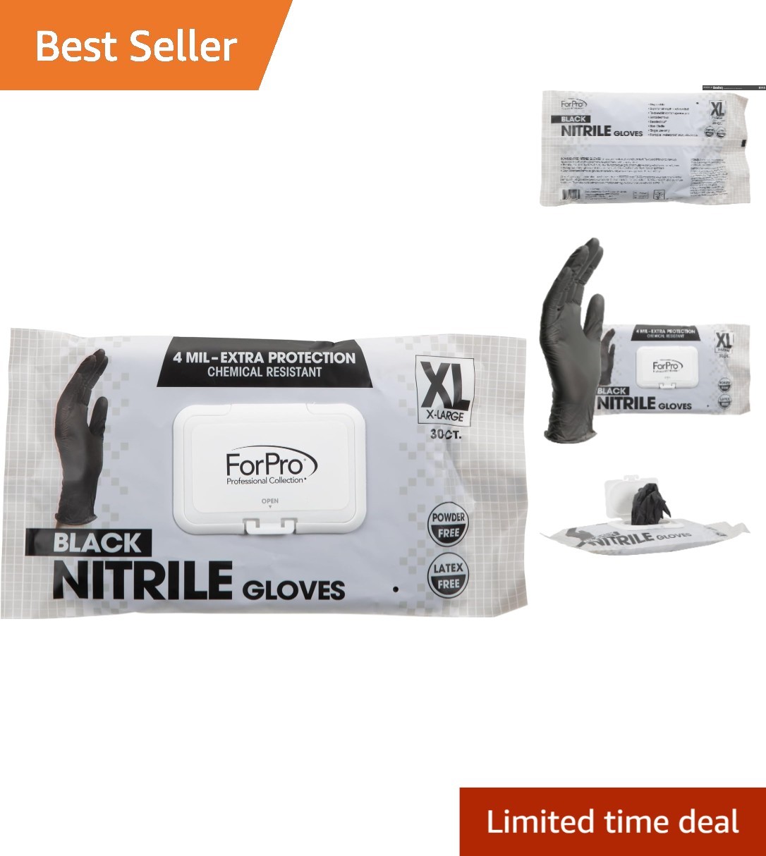 X-Large Nitrile Gloves in Black – Disposable, Latex-Free & Food Safe – 30 Count