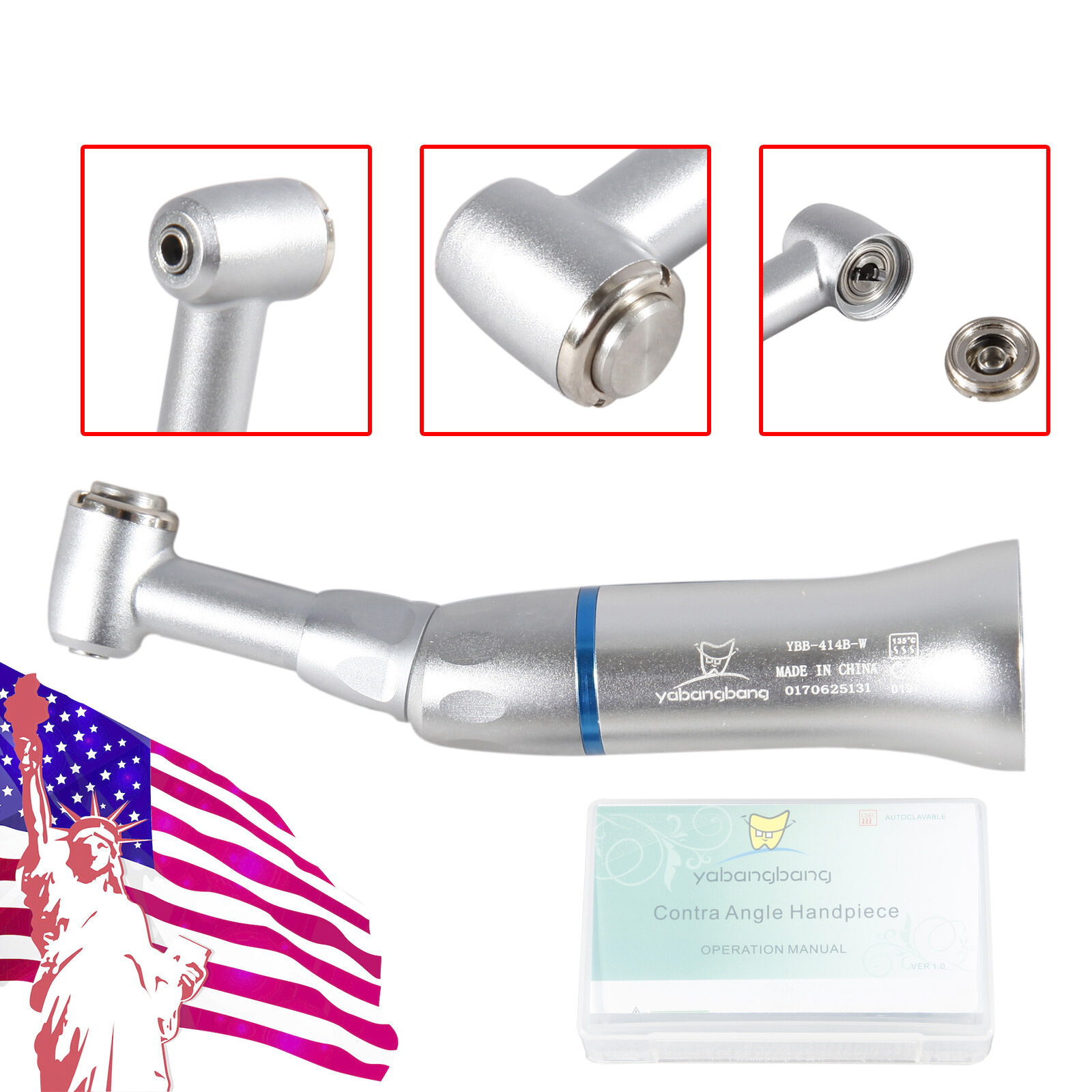 YAD Dental 1:1 Slow Low Speed Handpiece Contra Angle Push Button E-Type