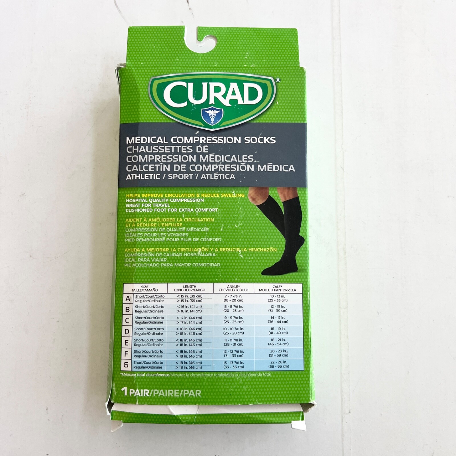 New CURAD Medical Compression Socks Athletic 15-20 mmHg Regular BLACK SIZE C