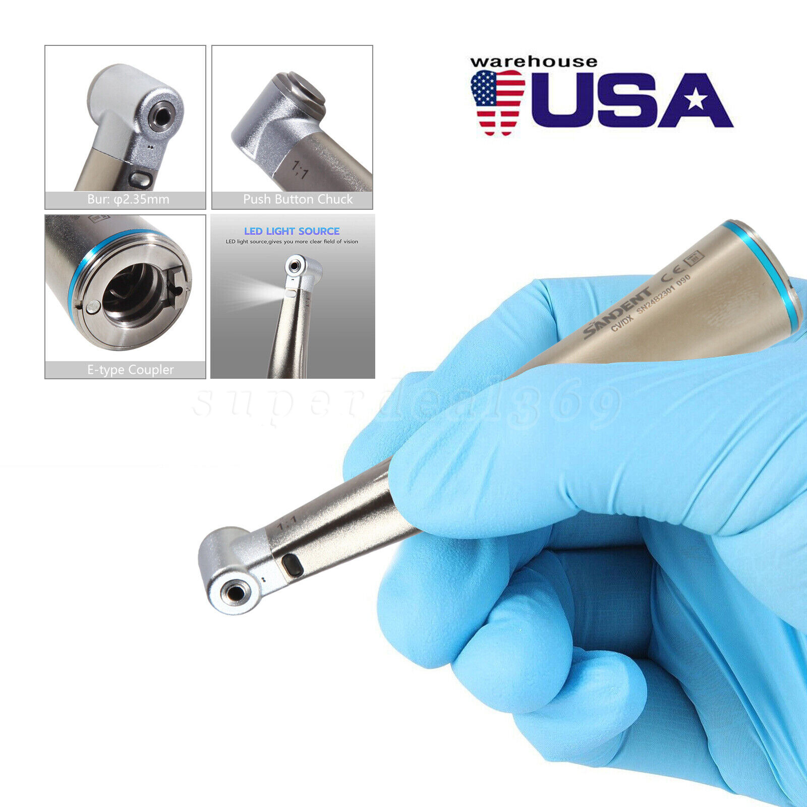 NSK Style Dental Fiber Optic 1:1 Contra Angle Low Speed Handpiece Inner Channel