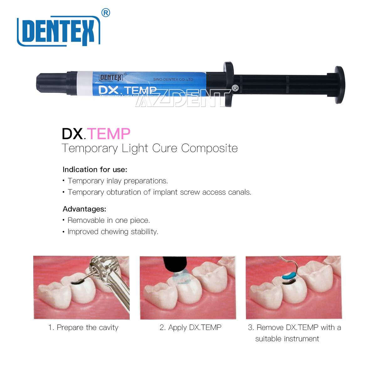 DENTEX Dental Light Cure Temporary Flow Composite Resin Blue Shade 2.5g/Syringe