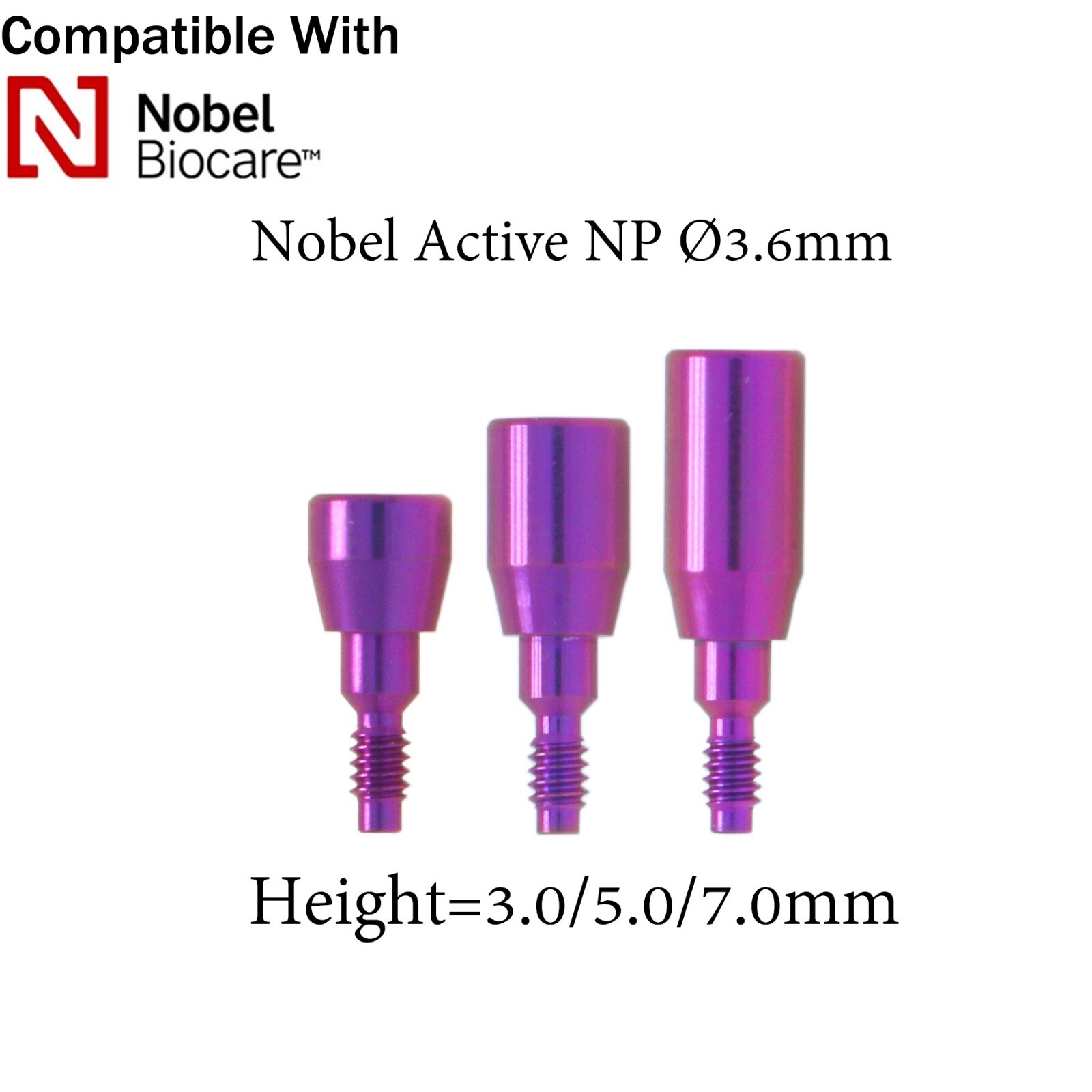 Dental Healing Cap Abutment NP Ø3.6/5.0mm fits NOBEL Active H=3.0/5.0/7.0mm