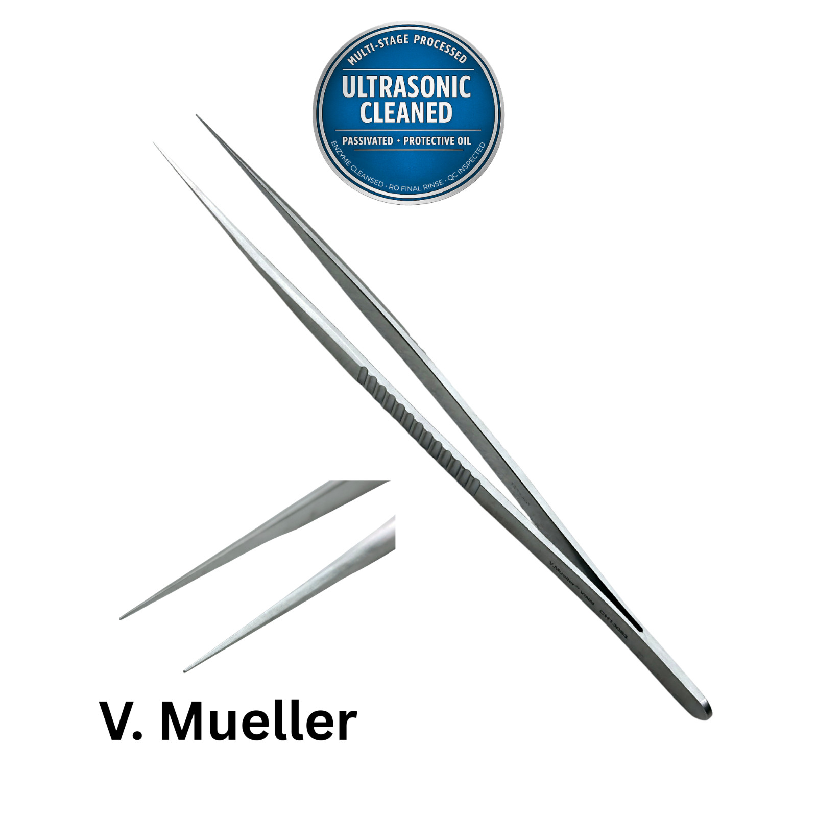 V. Mueller CH13083 Jeweler Forceps, Straight Fine Tips, 7.25″