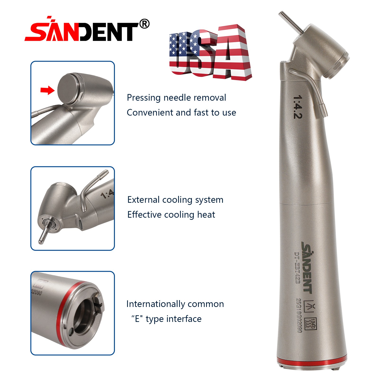 Dental Optic Fiber LED 1:4.2 Increasing Handpiece 45°Angle Head External Channel