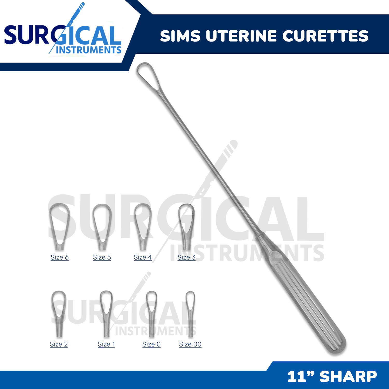 Sims Uterine Curettes 11″ (27.9cm), Sharp Blade Stainless Steel German Grade