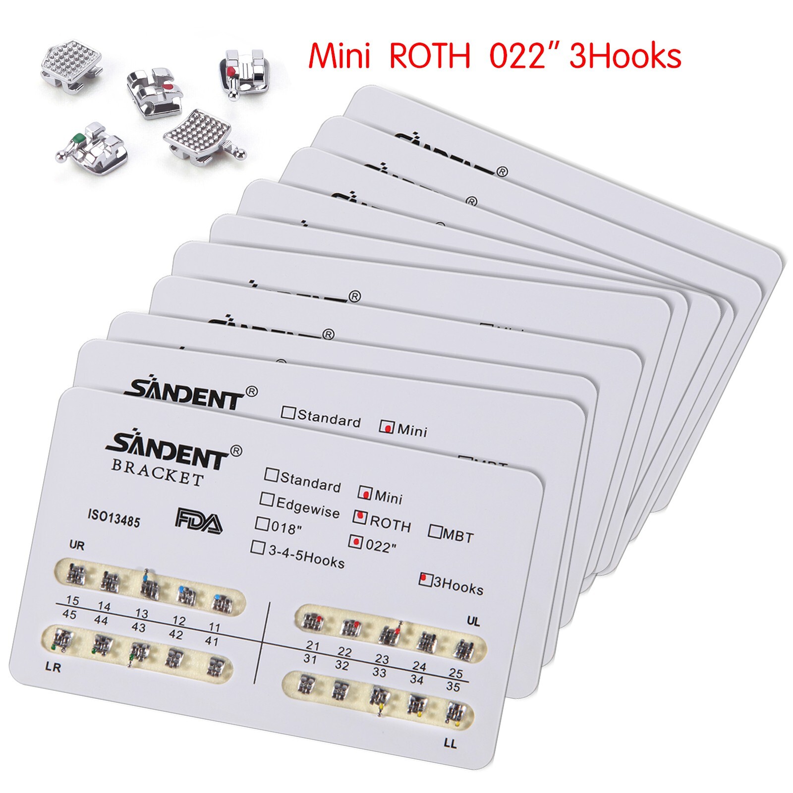 10 Packs SANDENT Dental Orthodontics Brackets Braces Mini Roth 022″Slot 3 Hooks