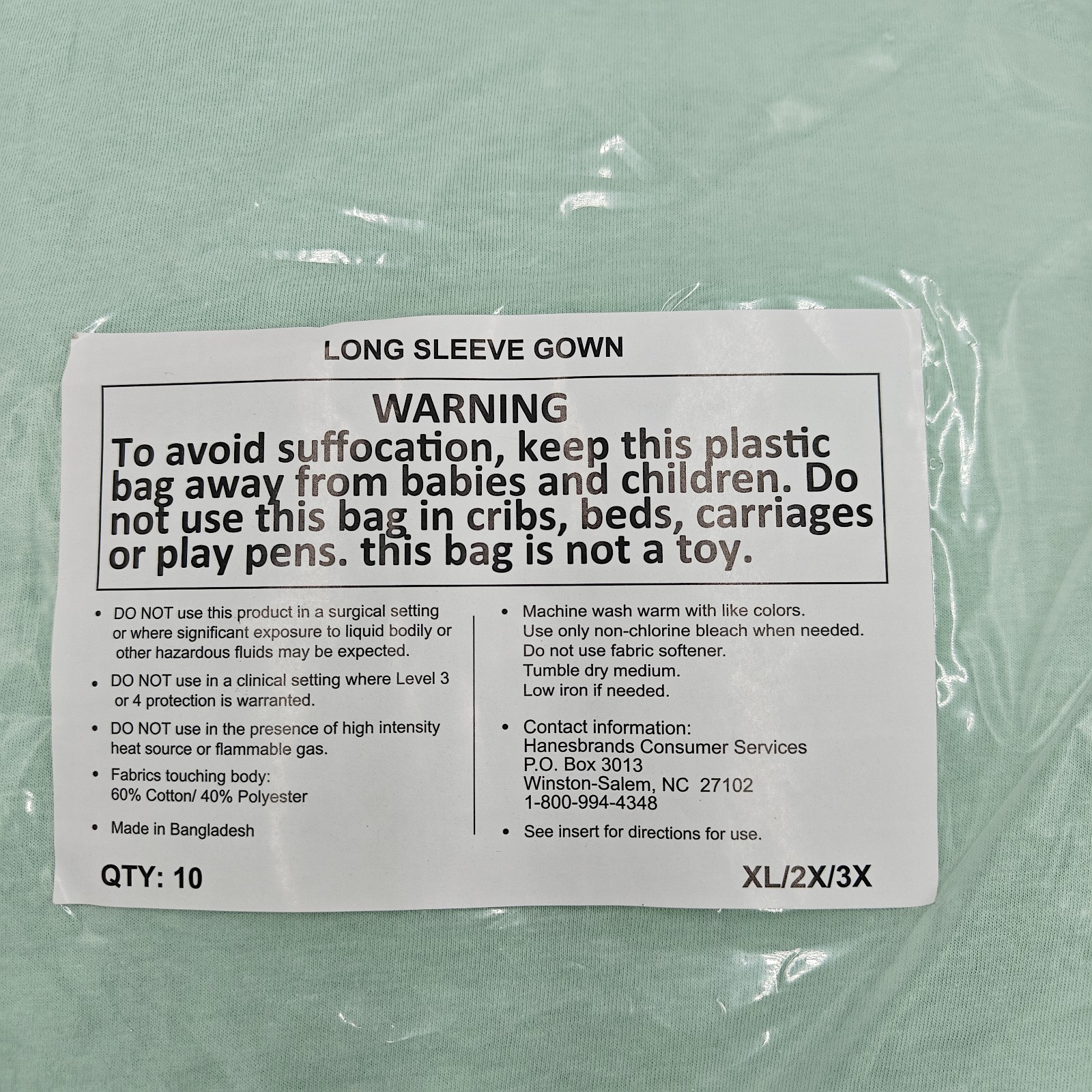 NEW Hanes Hospital Gown LOT OF 50 – Long Sleeve Green Tie Back XL 2XL 3XL