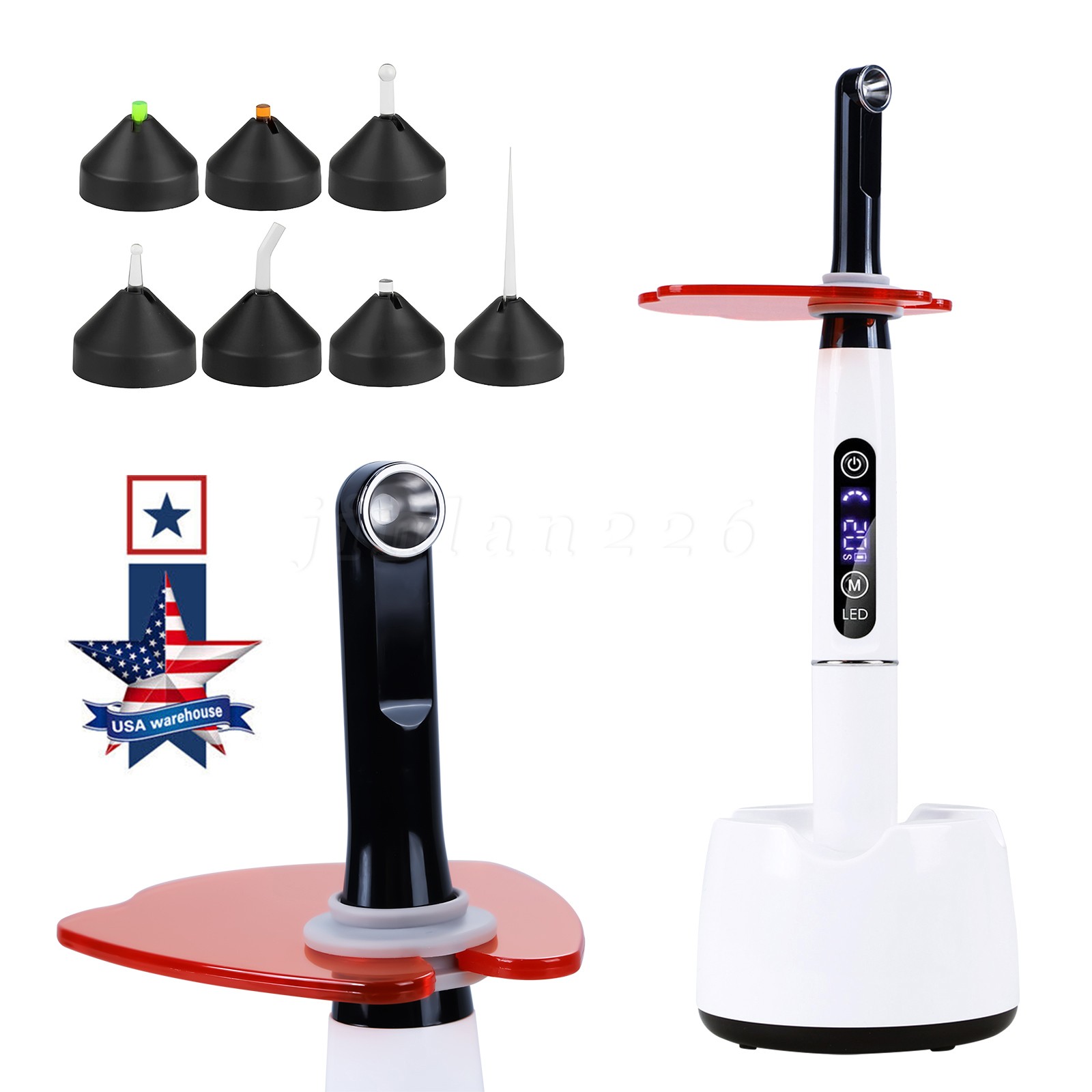 Dental Wireless Cordless LED Curing Light 1 Second Cure Lamp 2400mW+7 Point Lens