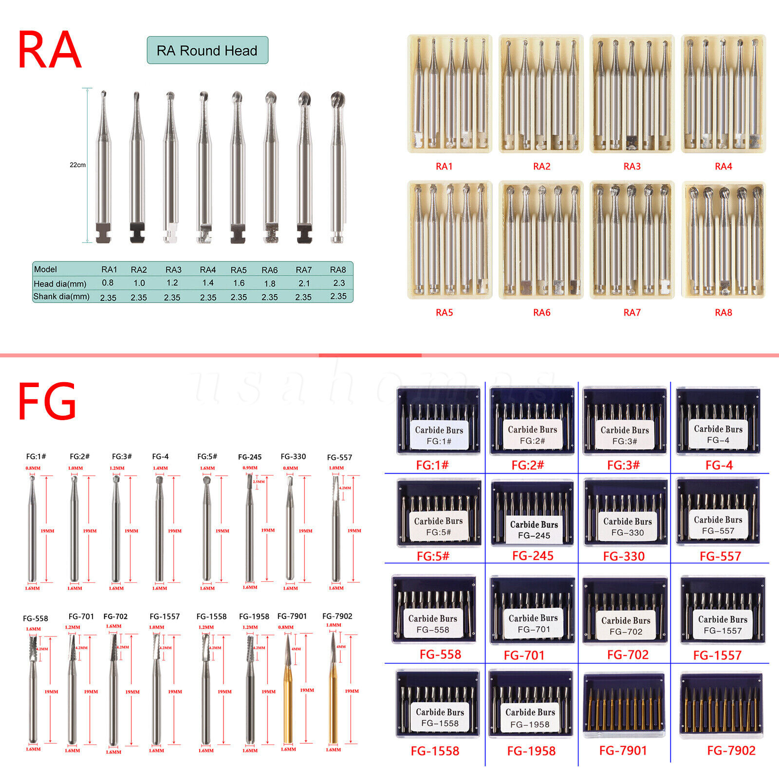 Dental FG RA Fresas de carburo tungsteno Fit Alta baja Velocidad pieza de mano