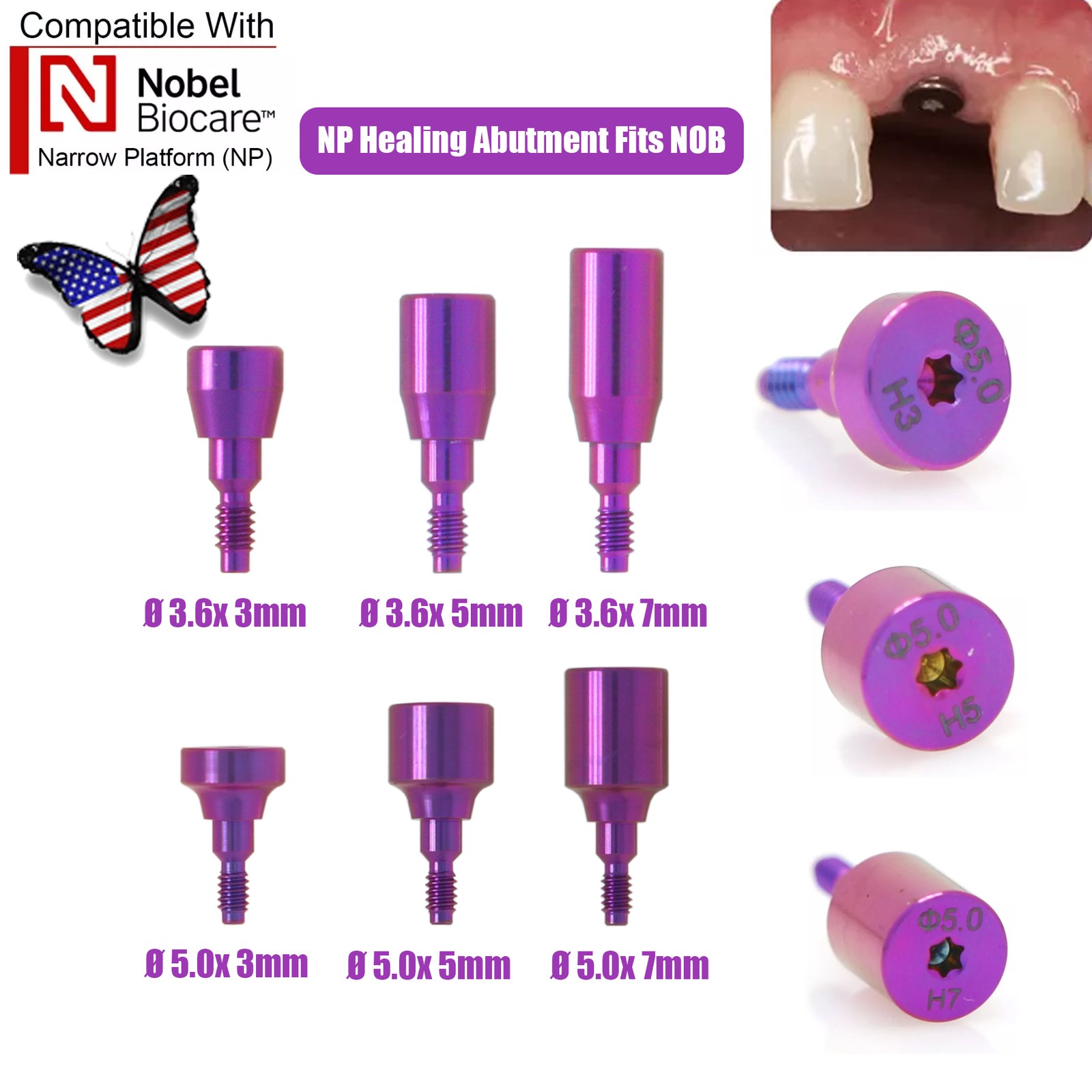 US Nobel Biocare Titanium Healing Abutment NP RP Internal Conical ∅3.6/5.0/6.0mm