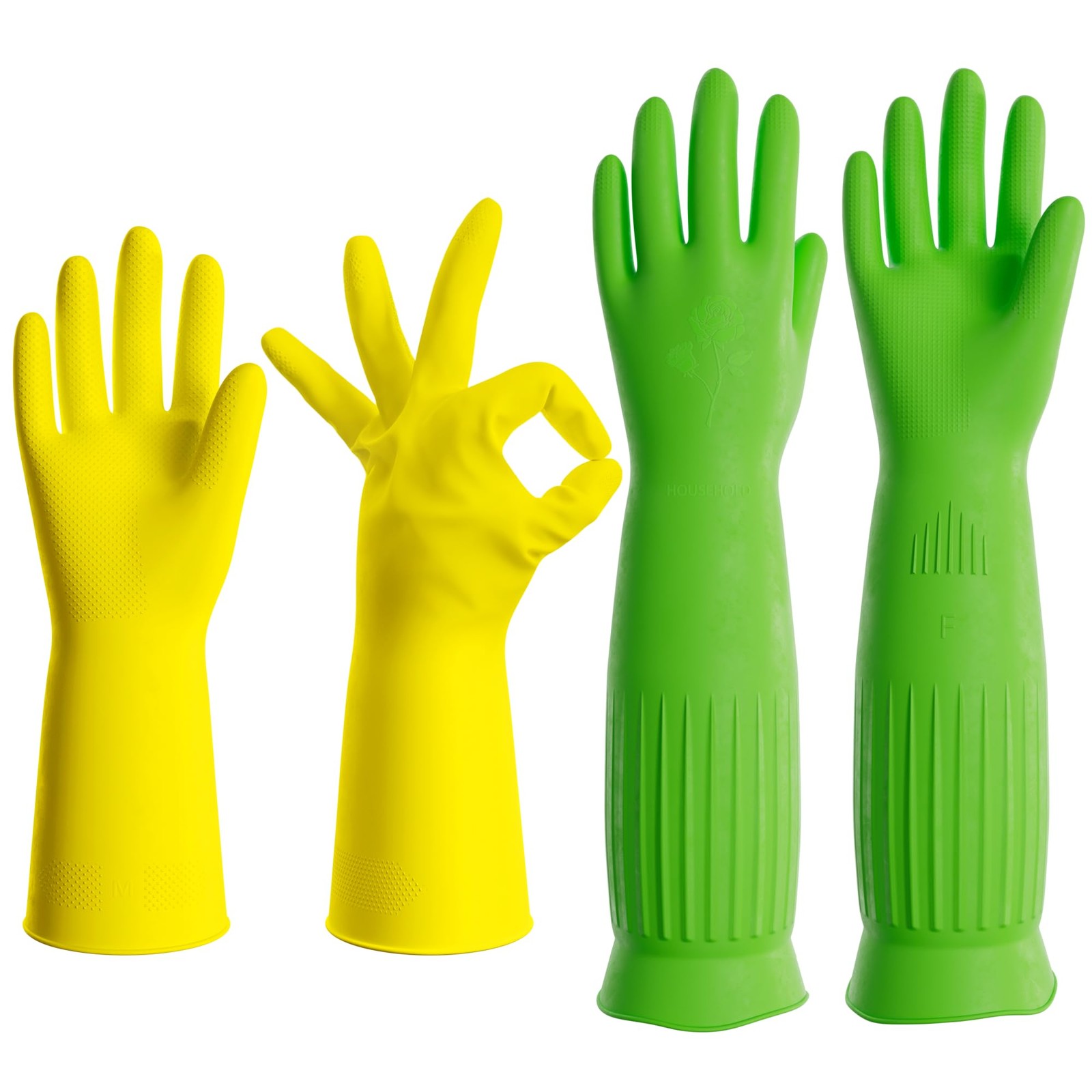 2 Pairs Rubber Kitchen Dishwashing Gloves Reusable Cleaning Gloves for Men Women