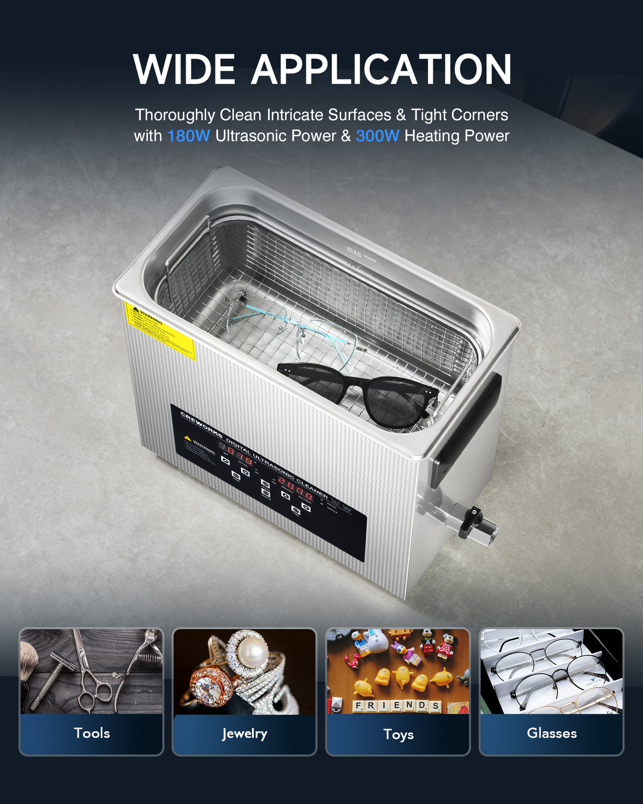 CREWORKS 6L Ultrasonic Cleaner Stainless Steel Industry Heated Heater w/Timer