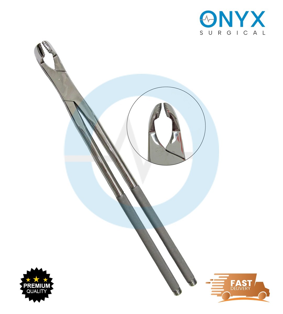 2pc Equine Dental Forceps Set 19″ German Steel Serrated 4-Prong Molar Case Kit