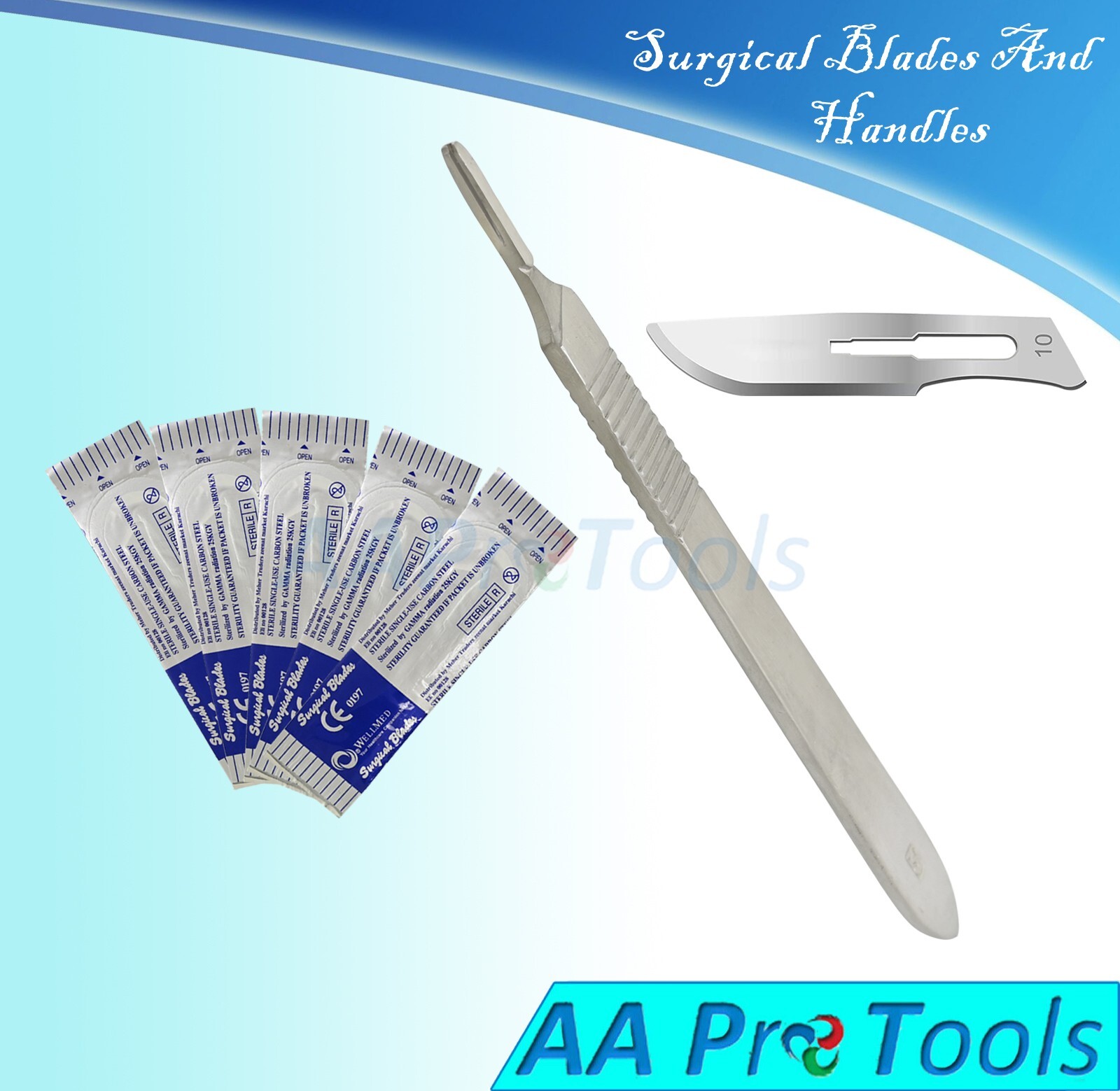 100 Sterile Surgical Blades with FREE Scalpel Knife Handle Medical Dental Tools