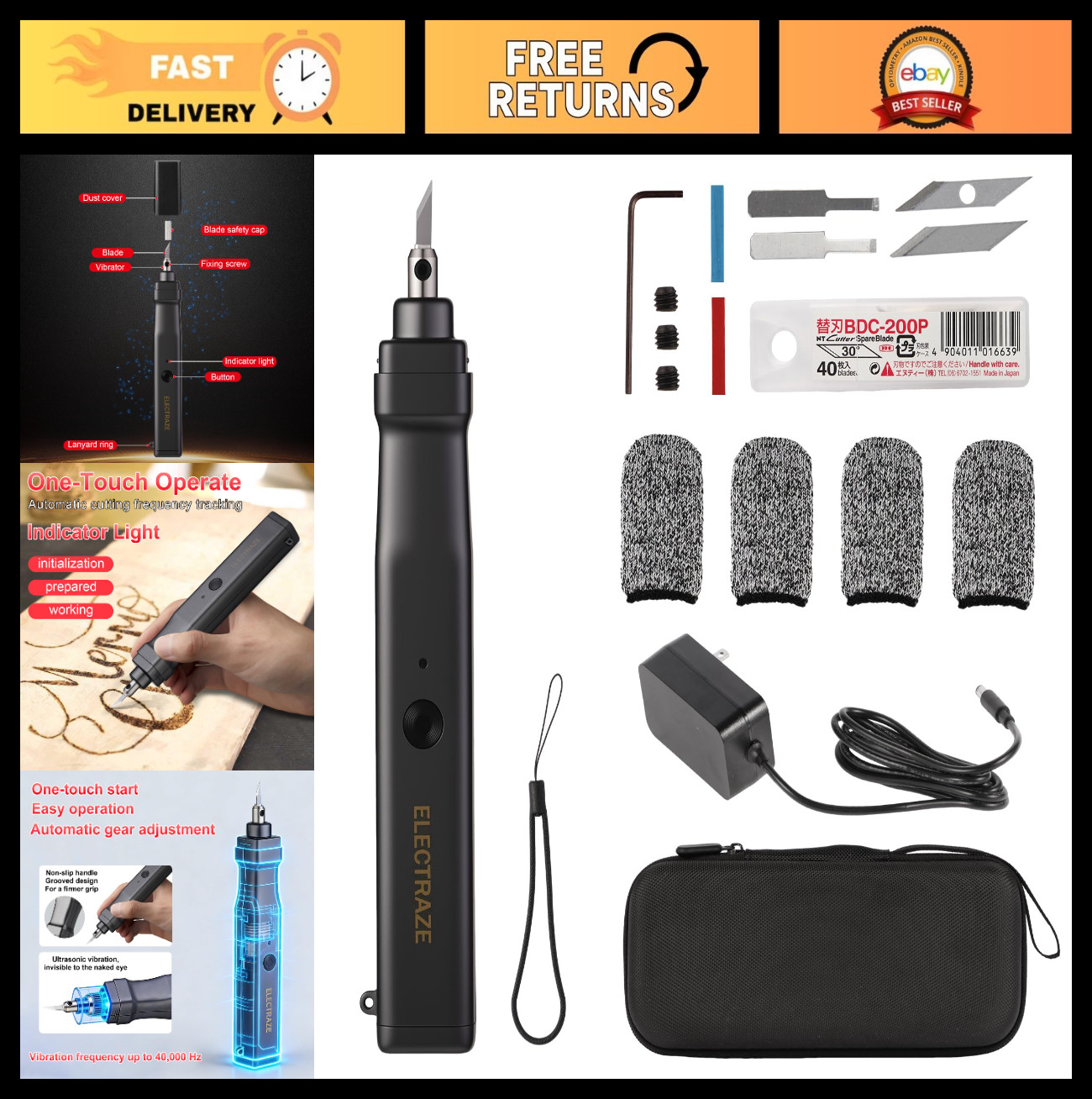 40kHz Ultrasonic Cutter Knife with 40 Blades – Multi-Use Sonic Knife for 3D Prin