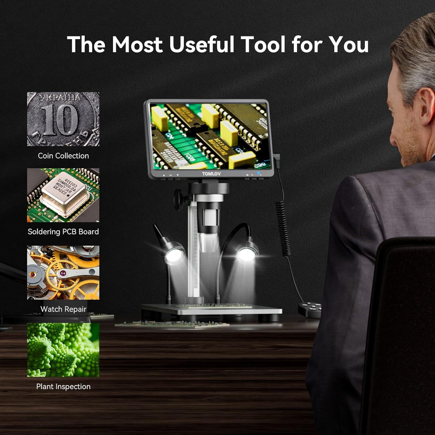 TOMLOV Digital Microscope 1200X 1080P Soldering Microscope Coin Magnifier 32GB