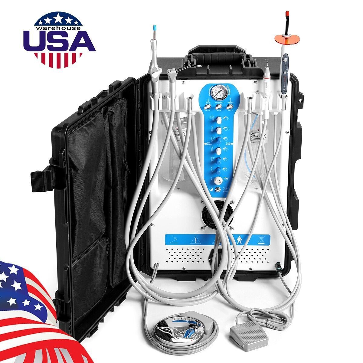Portable Dental Delivery Unit Rolling Mobile Case Air Compressor Suction System