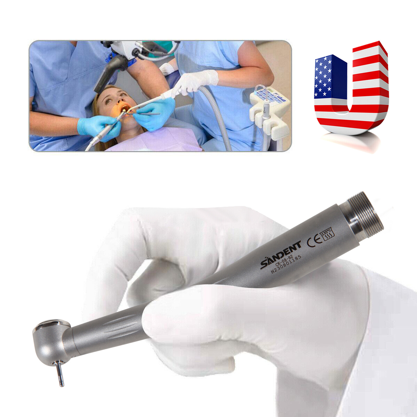 SANDENT Dental Standard Head High Speed Handpiece Push Button 2Hole Clean System