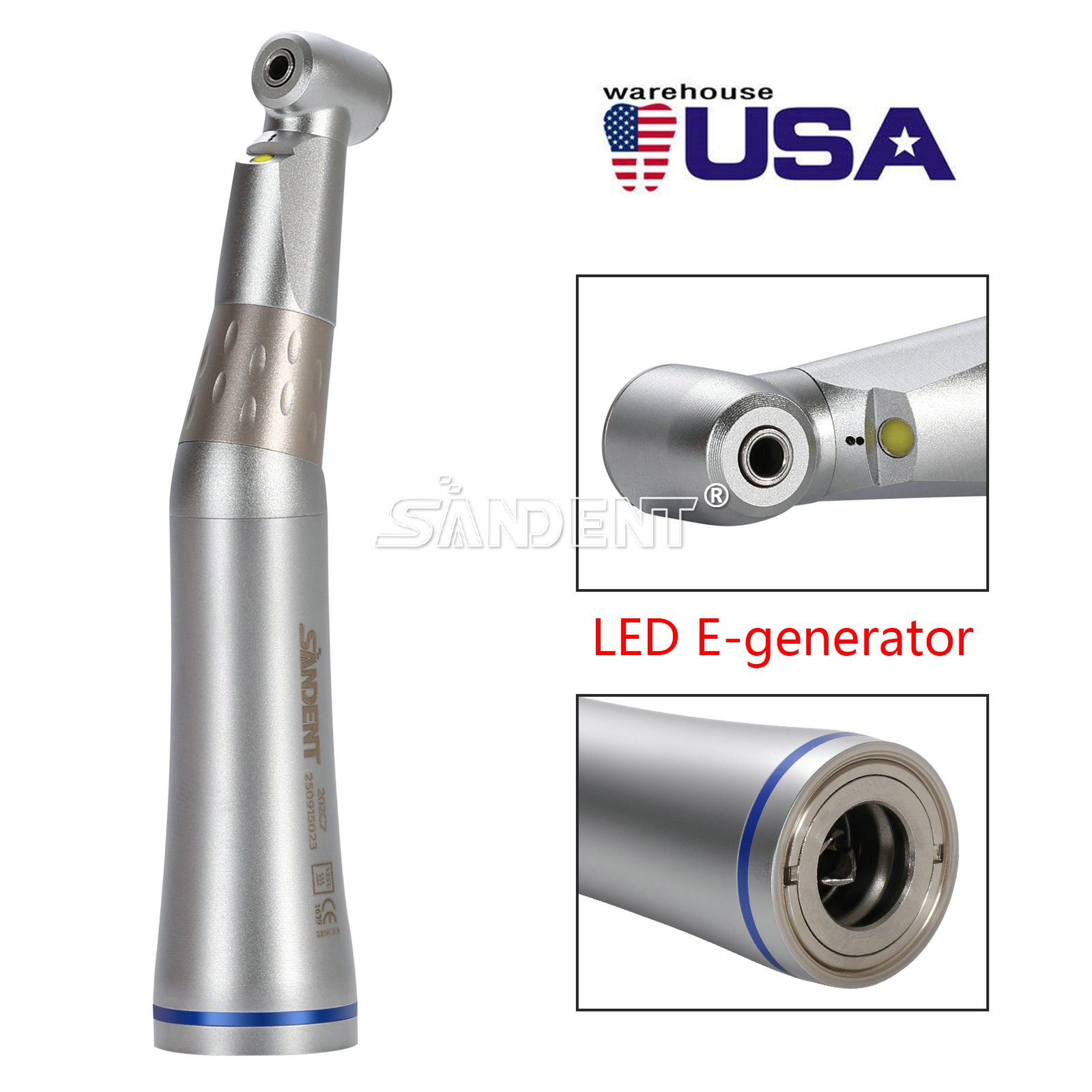 SANDENT Dental 1:1 LED E-generator Fiber Optic Contra Angle Handpiece 202C7 po