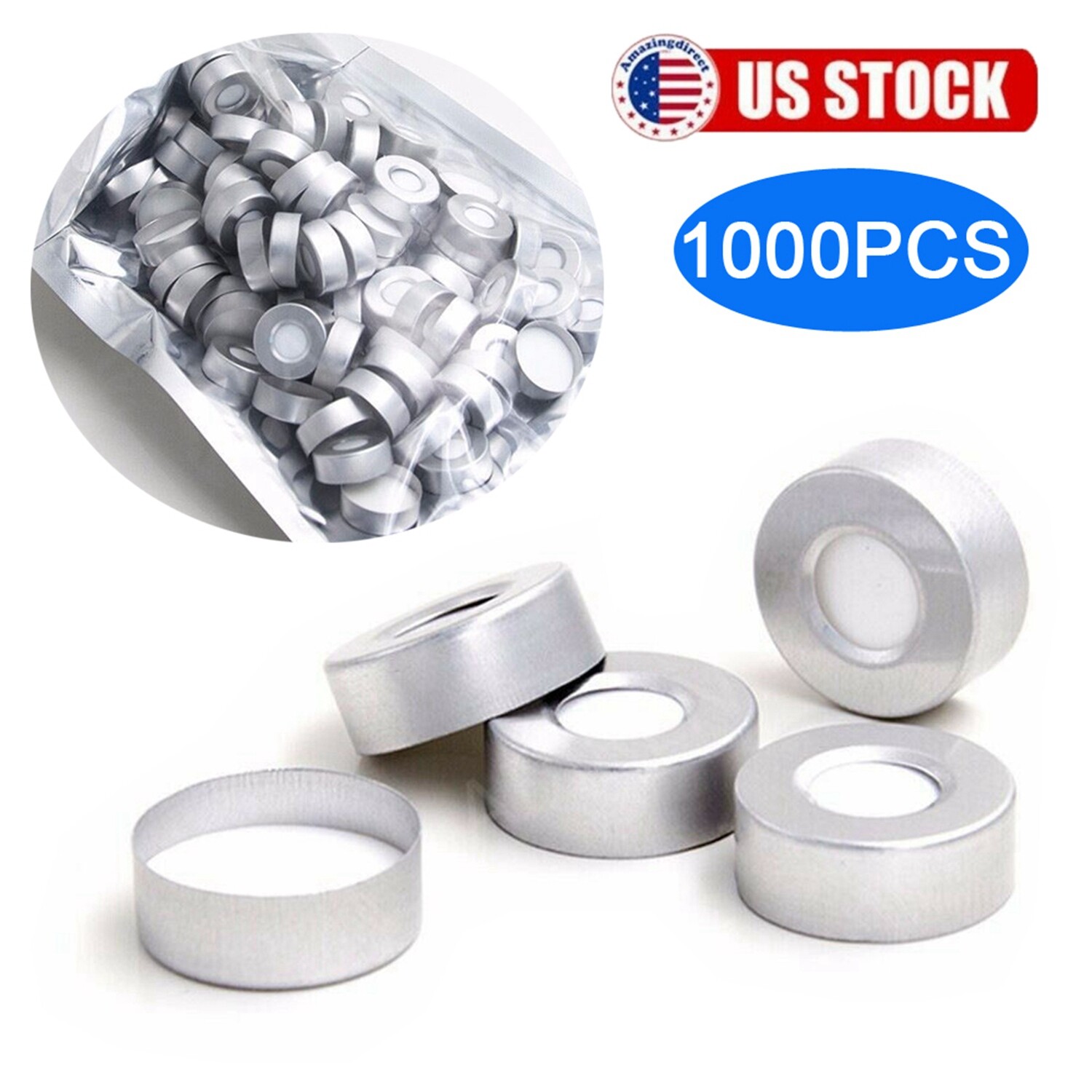 Simpure 5000pcs 20mm Crimp Top Caps Aluminum Crimp Seal for 10ml 20ml HPLC Vials