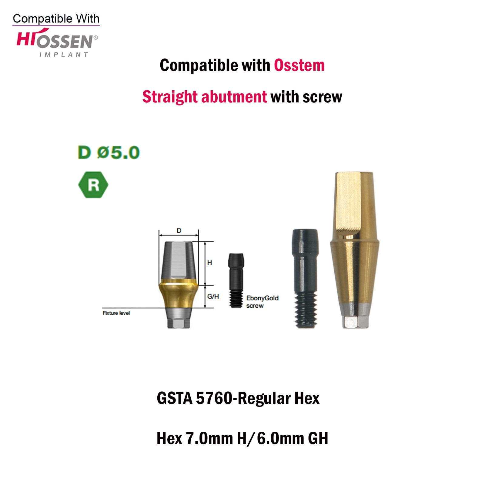Titanium Straight Abutment Ti Cemented Abutment Compatible Osstem Hiossen TS M/R