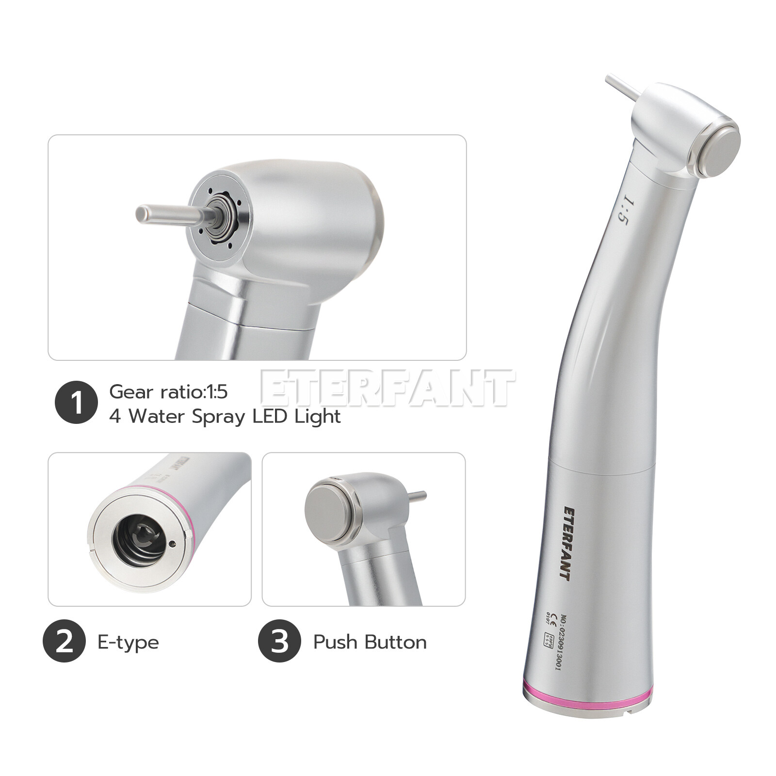 ETERFANT Demtal 1:5 Increasing Contra Angle Handpiece without Fiber Optic LED