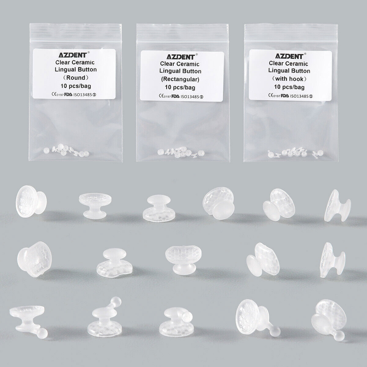 Dental Ortho Composite Clear Ceramic Lingual Buttons for Round Rectangular Base