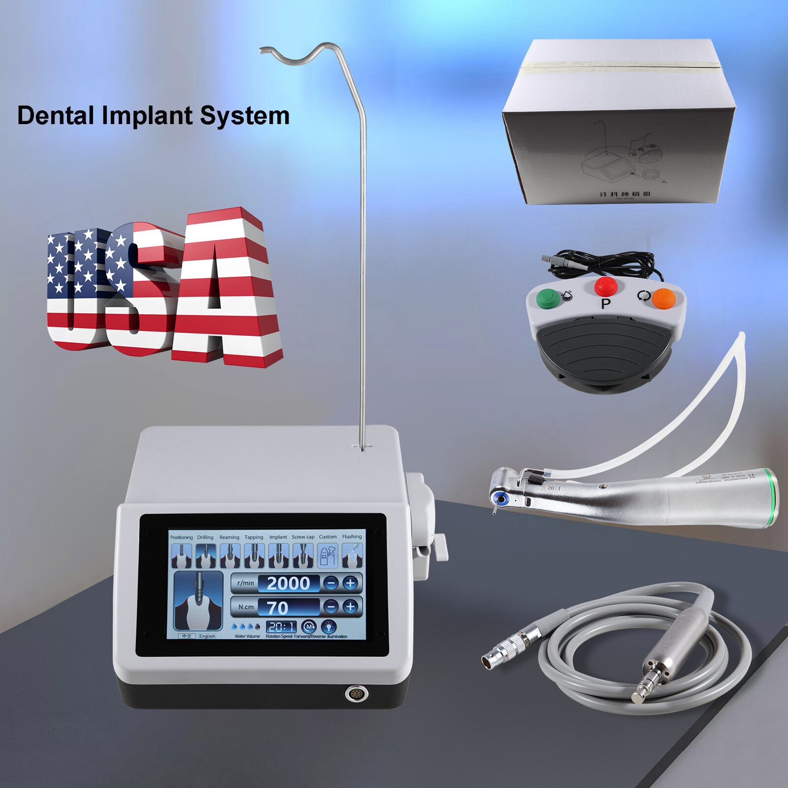 Dental Implant Surgical Motor Touch Screen System 20:1 LED Contra Angle