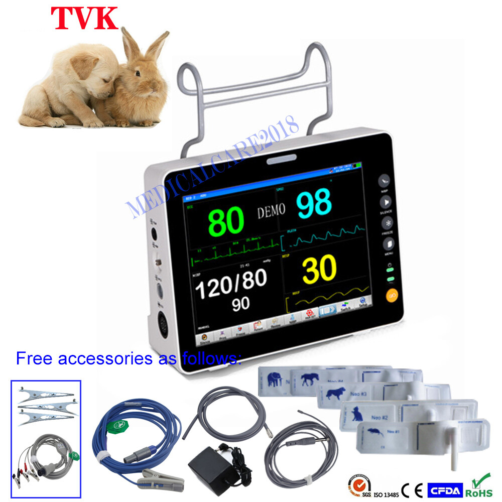 Handheld 8″ Multi-Parameter Veterinary Monitor(ECG, RESP, NIBP, SPO2, PR, TEMP)