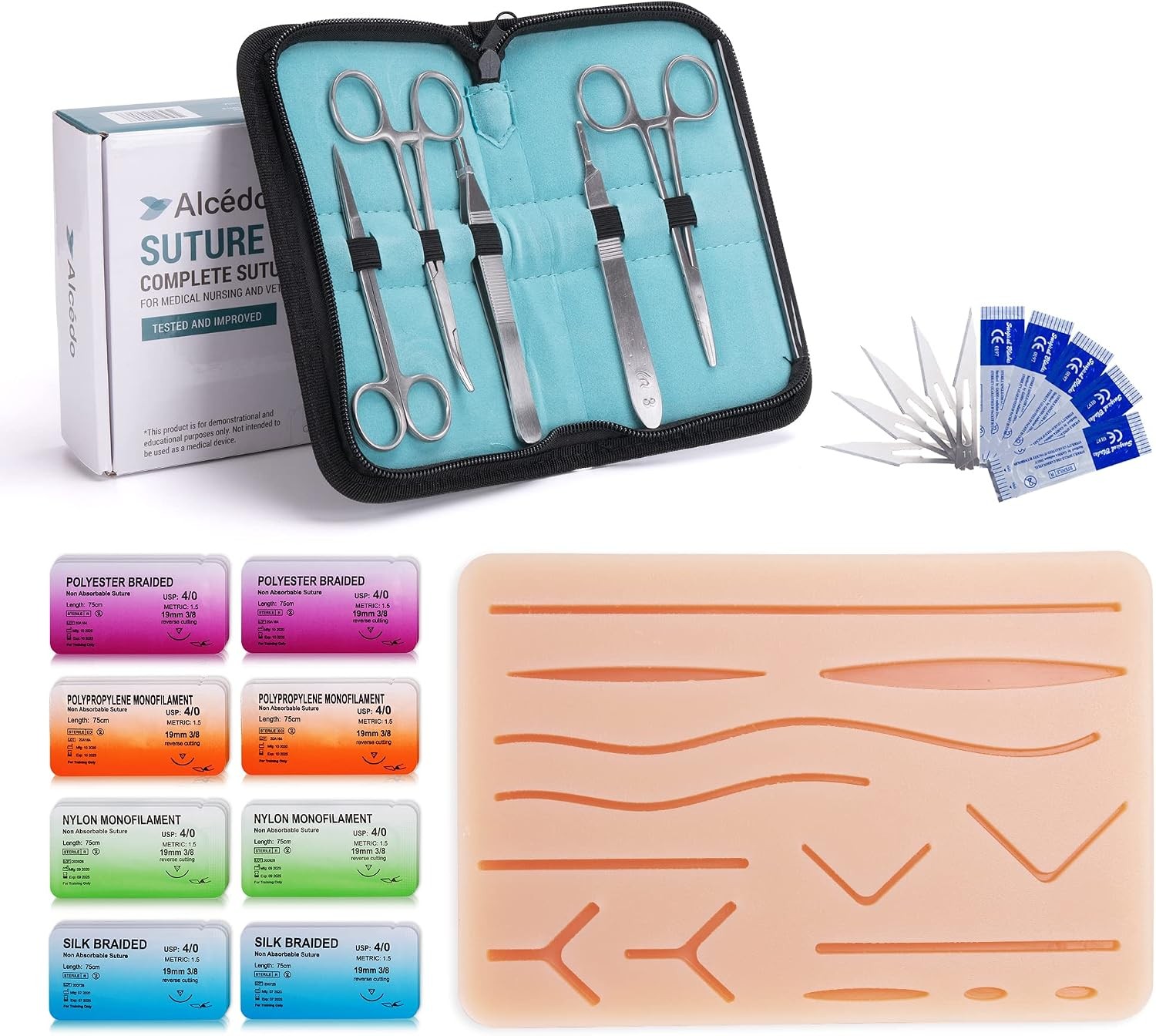 Alcedo Suture Practice Kit for Medical Students | Complete Set (32 Pieces) Inclu