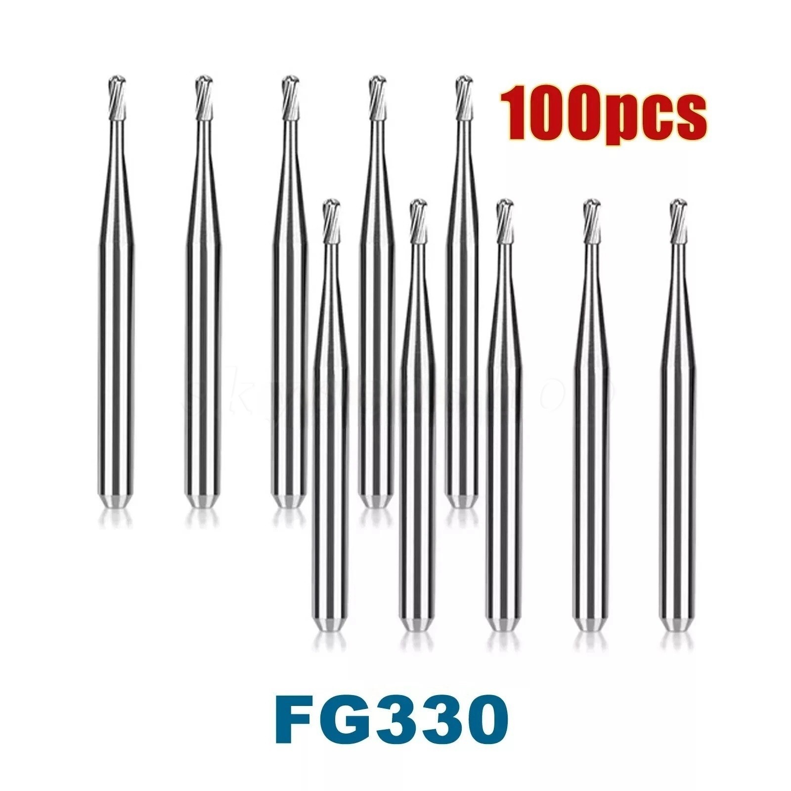 100/Pk Dental Midwest FG #330 Shank Pear Shaped Carbide Burs Bulk 19mm