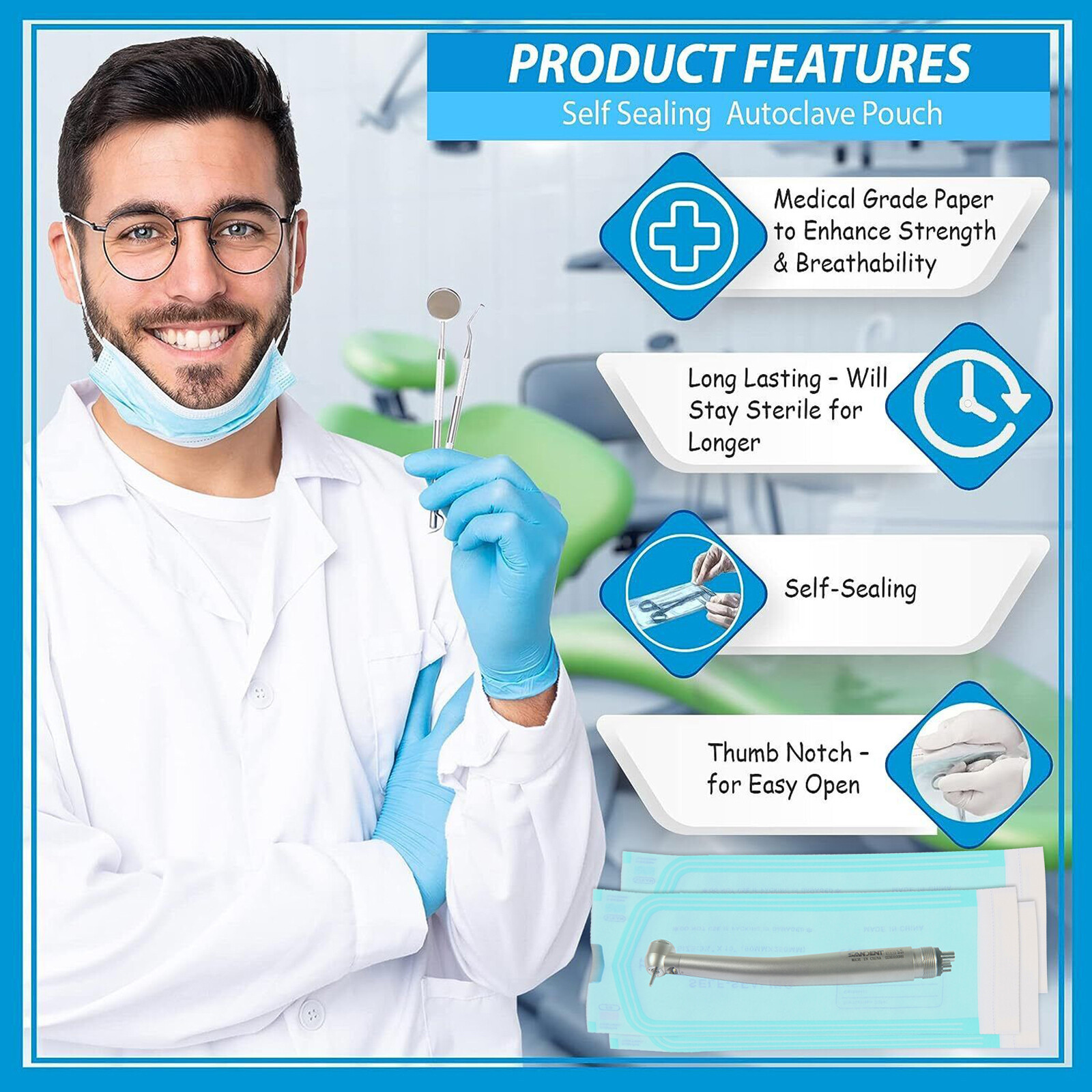 3.5″ x 10″ Self-ing Sterilization Pouches for Autoclave (Choose Quantity) DL