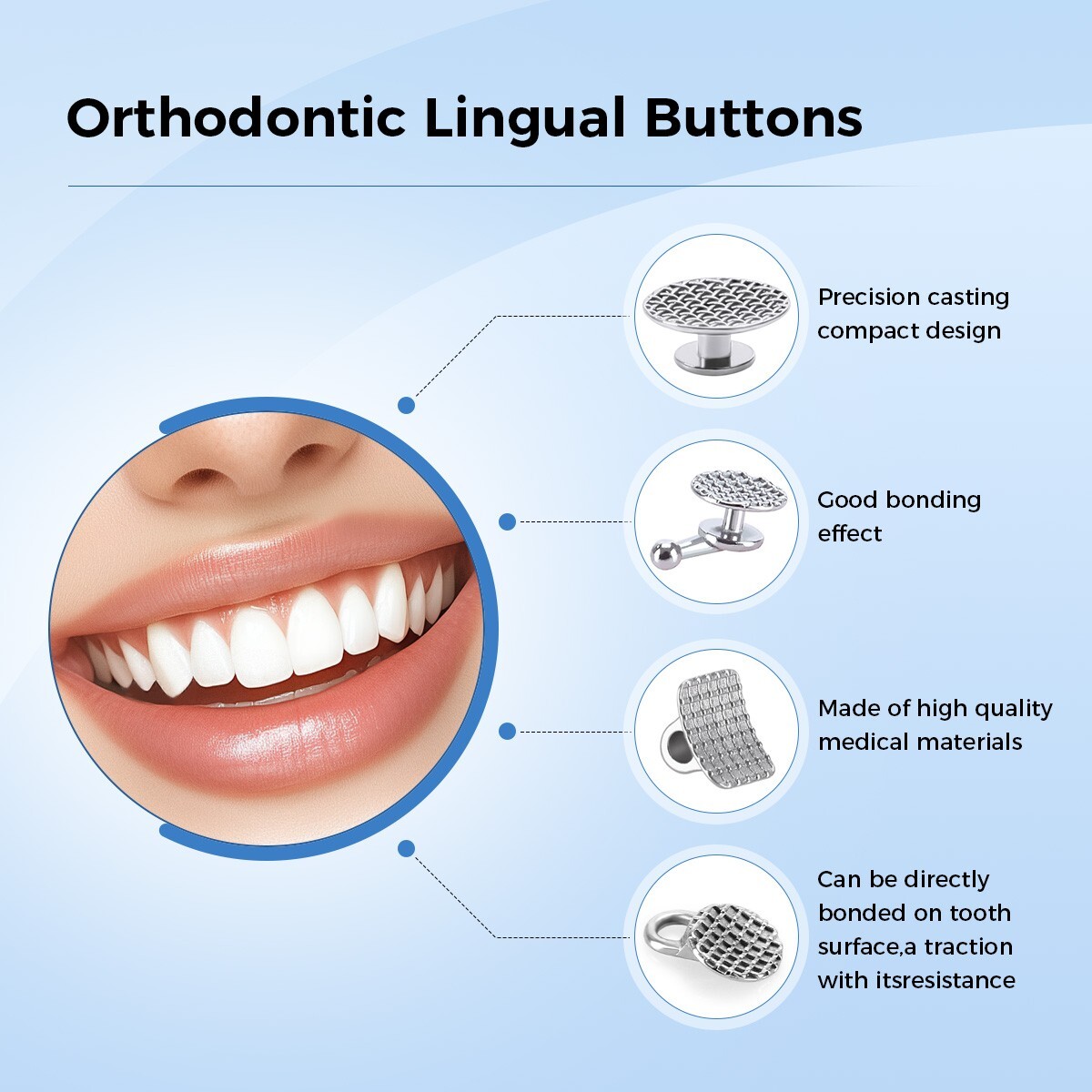 Dental Orthodontic Bondable Lingual Button Crimpable Hook Mesh Base Button Chain