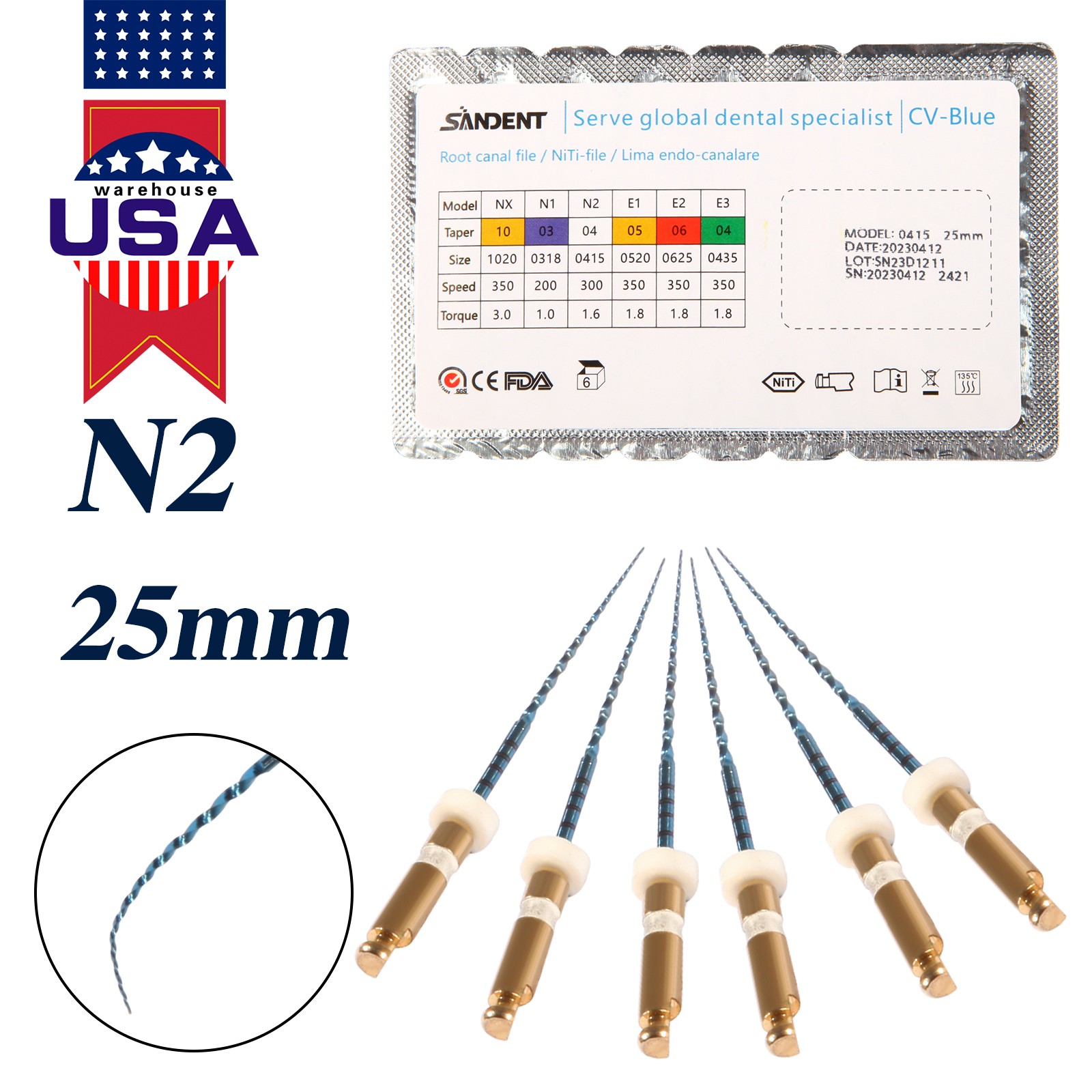 6X Dental Endodontic Rotary Files Endo Root Canal File X-Pro Taper Files 25mm N2